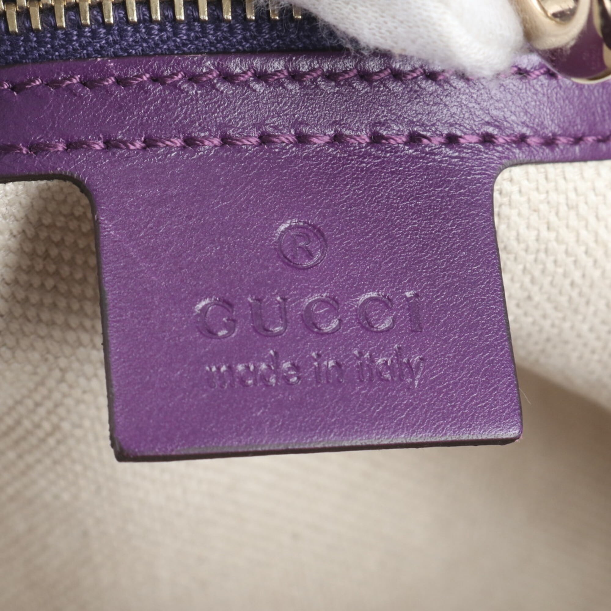 Gucci Brown Purple Leather Canvas Handbag Shoulder Bag Tote Bag (Pre-Owned)