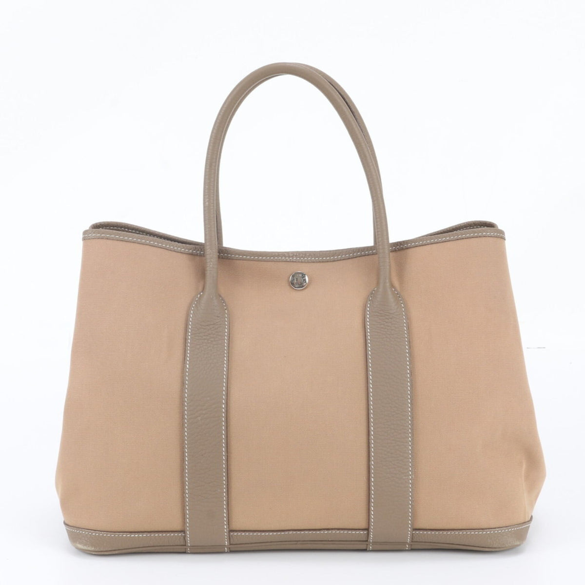 Hermes Beige Leather Canvas Shoulder Bag Tote Bag (Pre-Owned)