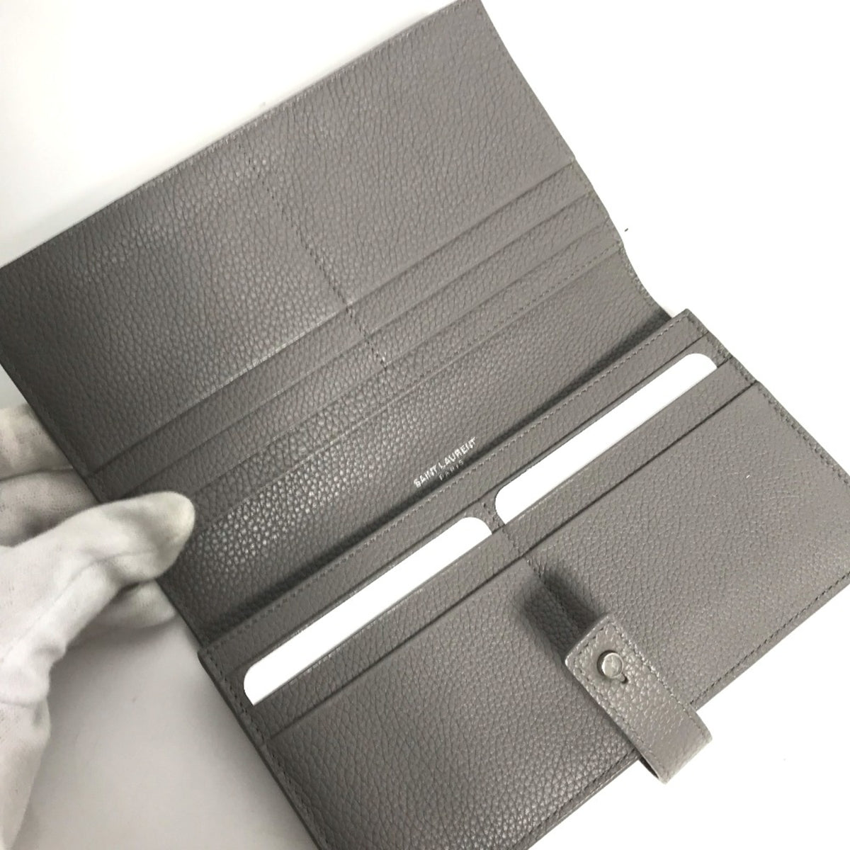 Yves Saint Laurent Gray Leather Long Wallet (Bi-Fold) (Pre-Owned)