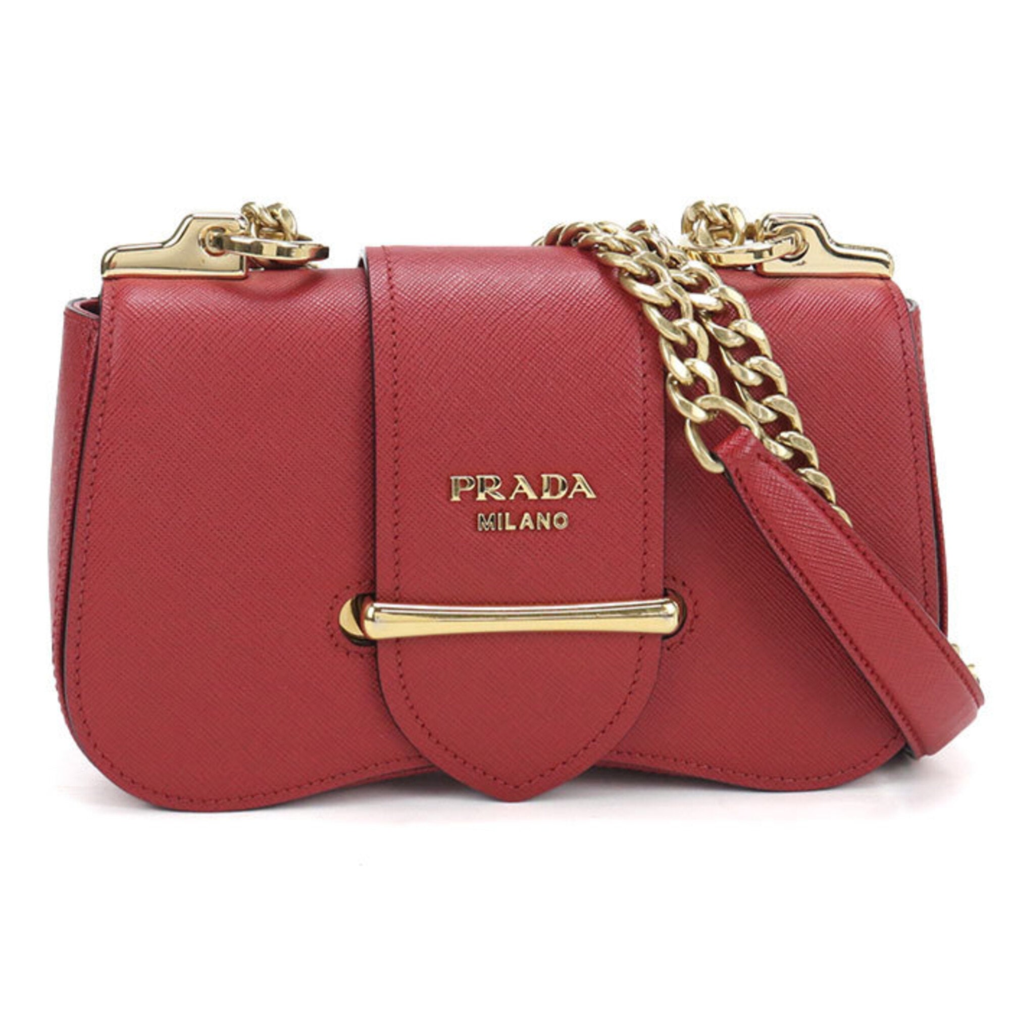 Prada Red Color Leather Shoulder Bag (Pre-Owned)