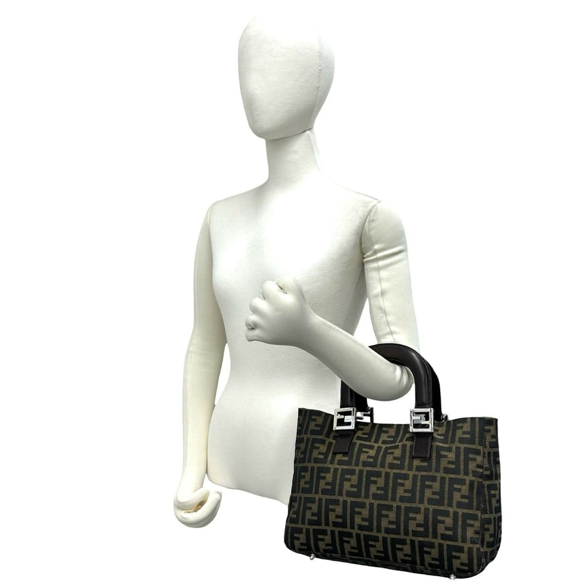 Fendi Black Brown Canvas Leather Handbag Tote Bag (Pre-Owned)