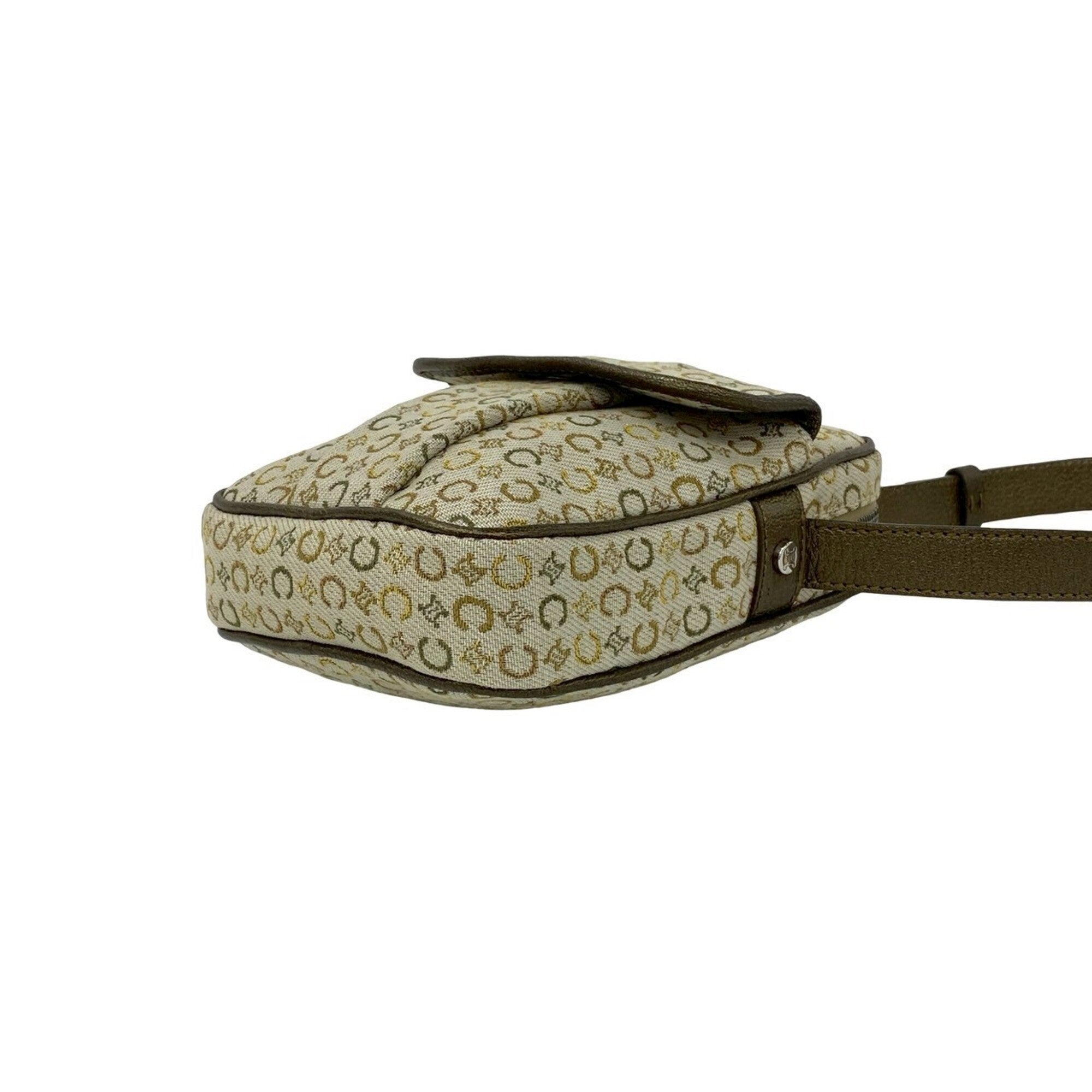 Celine Brown Gold Khaki White Yellow Canvas Leather Pochette Shoulder Bag (Pre-Owned)