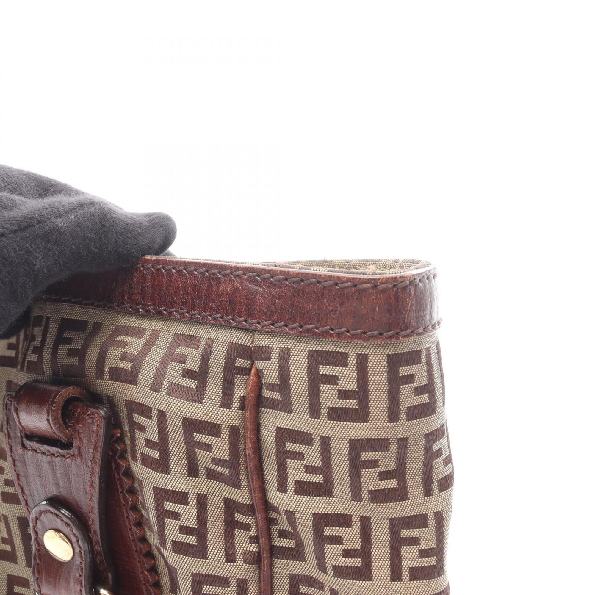 Fendi Beige Brown Canvas Leather Handbag Tote Bag (Pre-Owned)