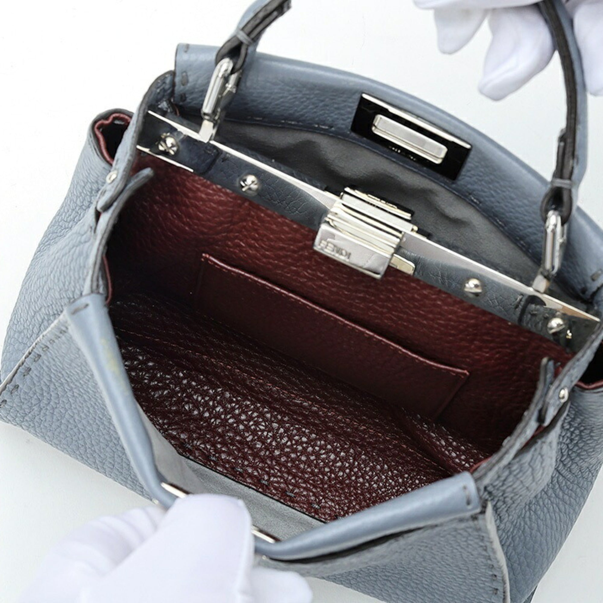 Fendi Blue Gray Leather Shoulder Bag (Pre-Owned)