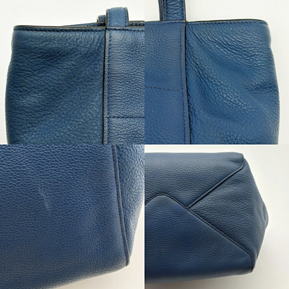 Prada Blue Leather Shoulder Bag Tote Bag (Pre-Owned)