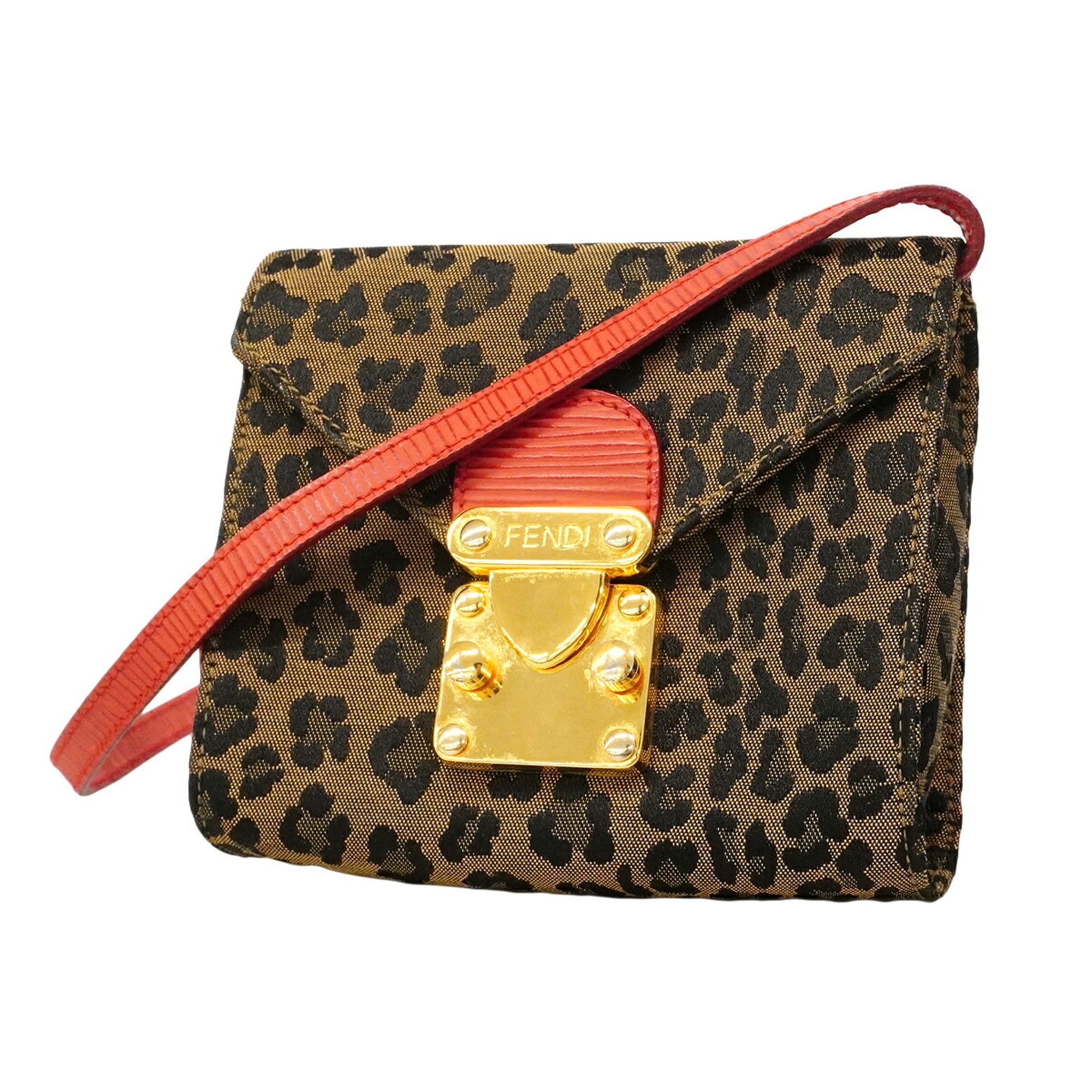 Fendi Brown Red Color Nylon Canvas Shoulder Bag (Pre-Owned)