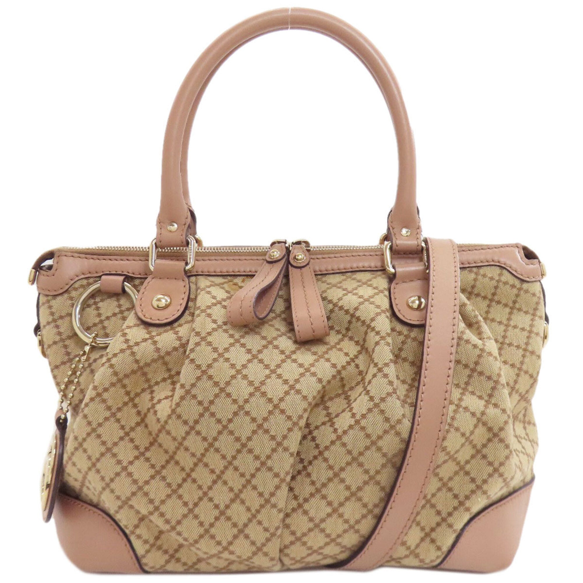 Gucci Diamante Beige Pink Beige Canvas Handbag (Pre-Owned)