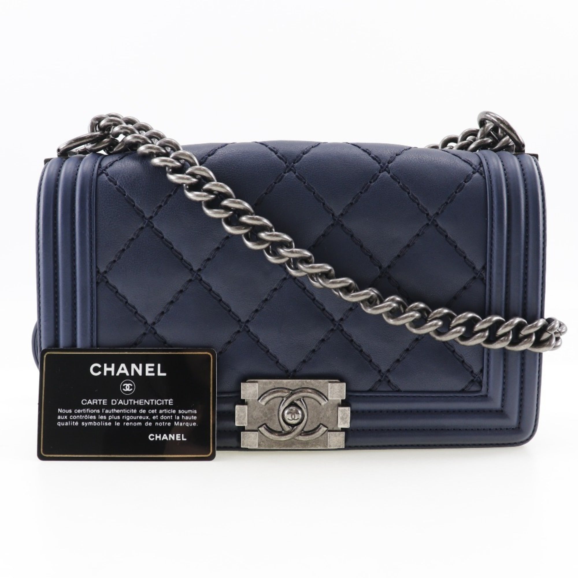 Chanel Navy Leather Shoulder Bag (Pre-Owned)