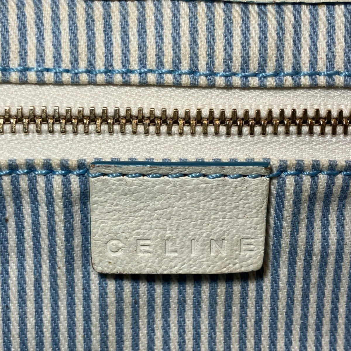Celine Blue White Canvas Leather Shoulder Bag (Pre-Owned)