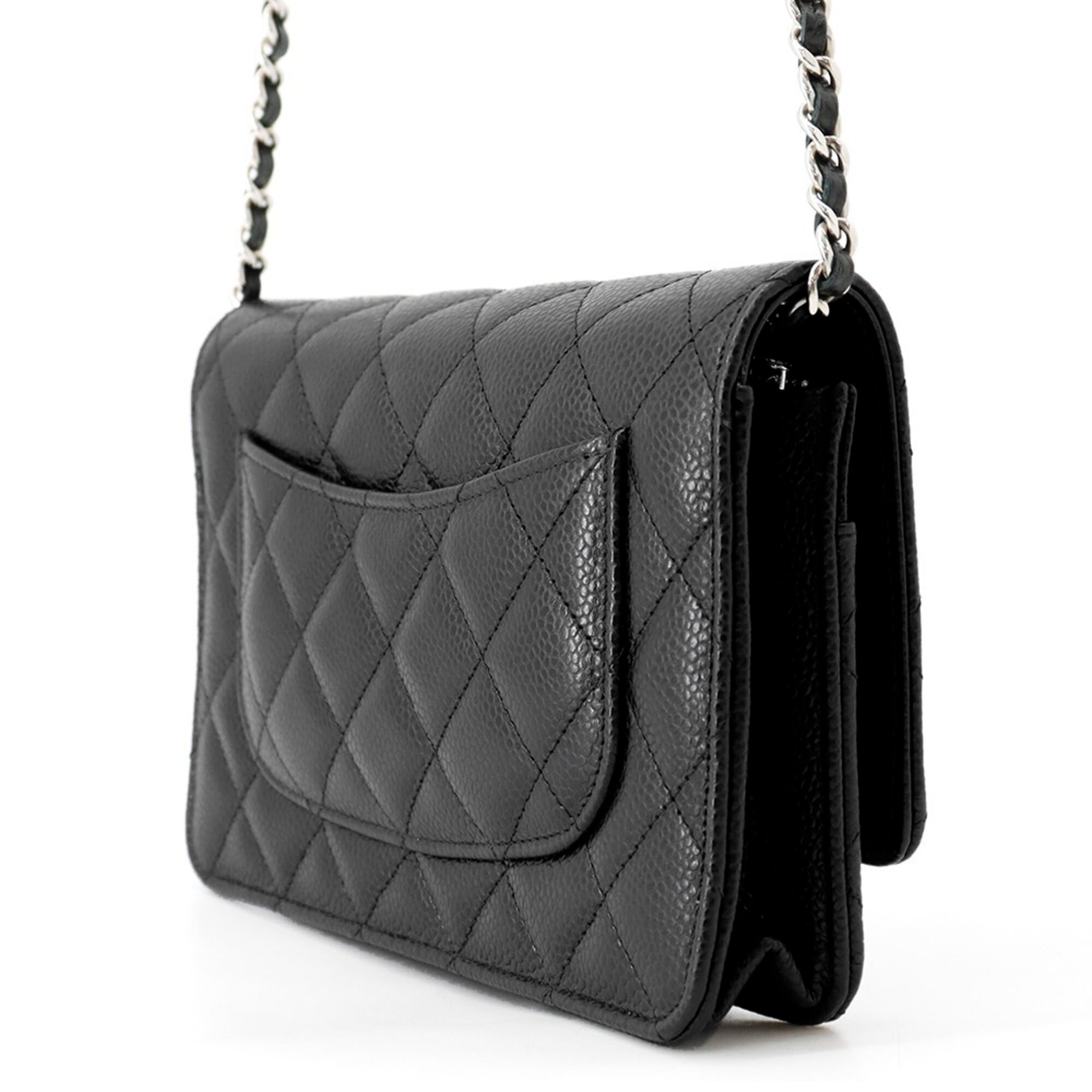 Chanel Matelasse Black Grained Calfskin Chain/Shoulder Wallet (Pre-Owned)