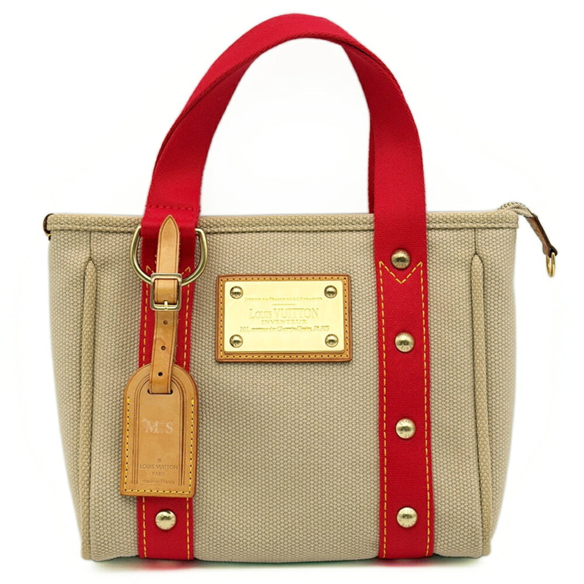 Louis Vuitton Antigua Beige Red Color Canvas Tote Bag (Pre-Owned)