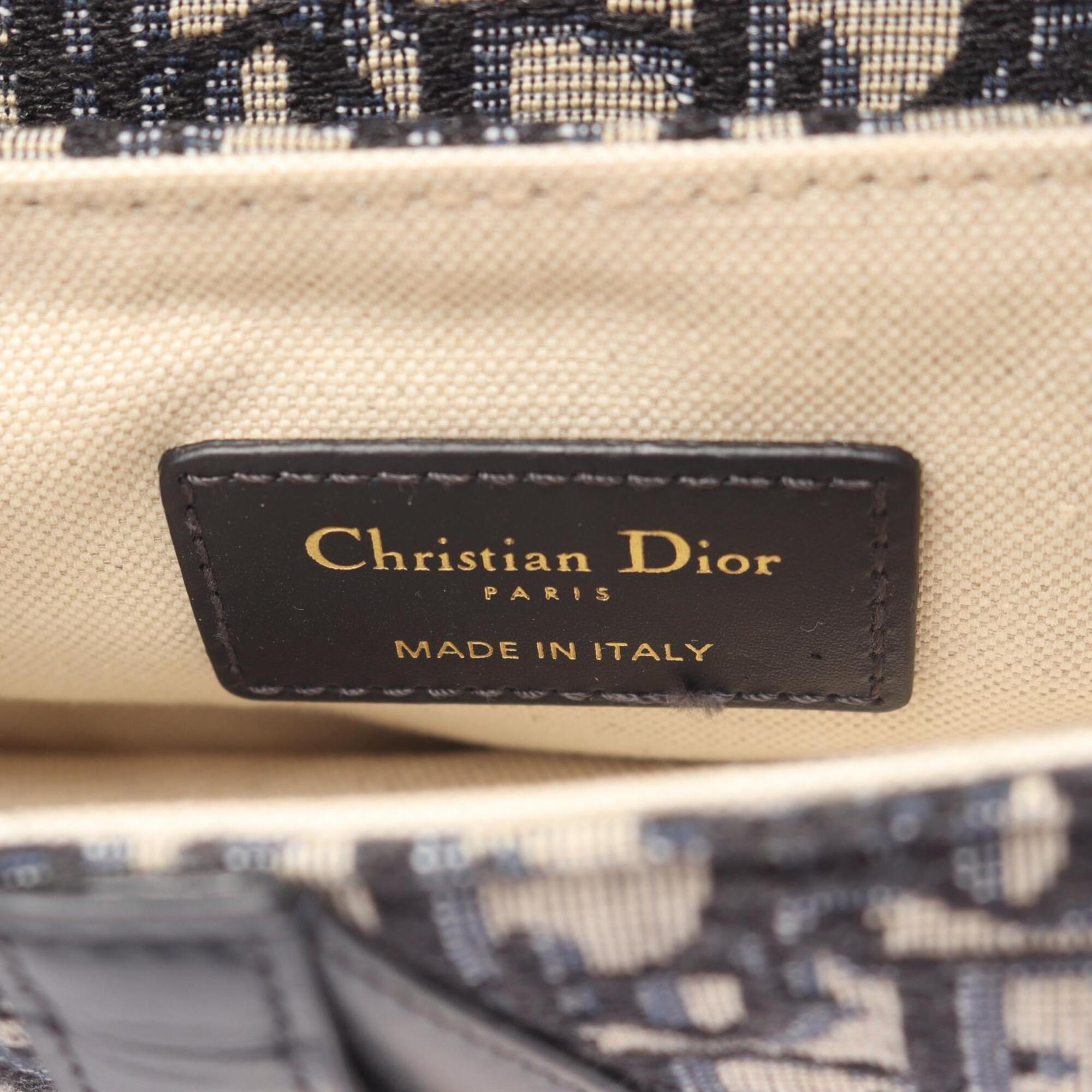 Christian Dior Beige Navy Canvas Leather Handbag Saddle Bag (Pre-Owned)