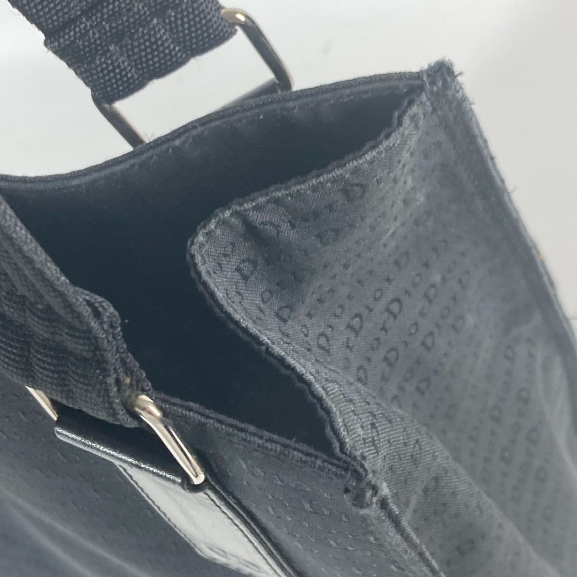 Christian Dior Black Leather Canvas Shoulder Bag Tote Bag (Pre-Owned)