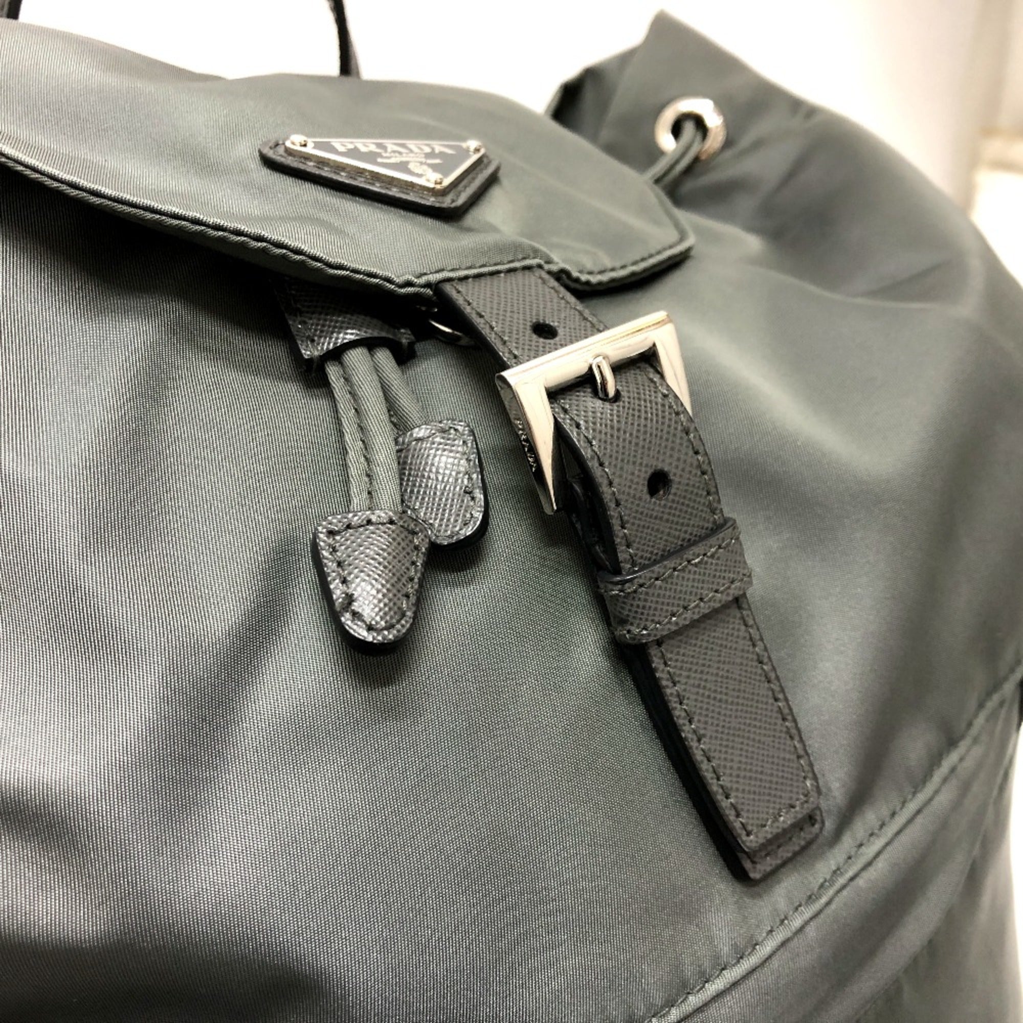 Prada Gray Leather Backpack (Pre-Owned)