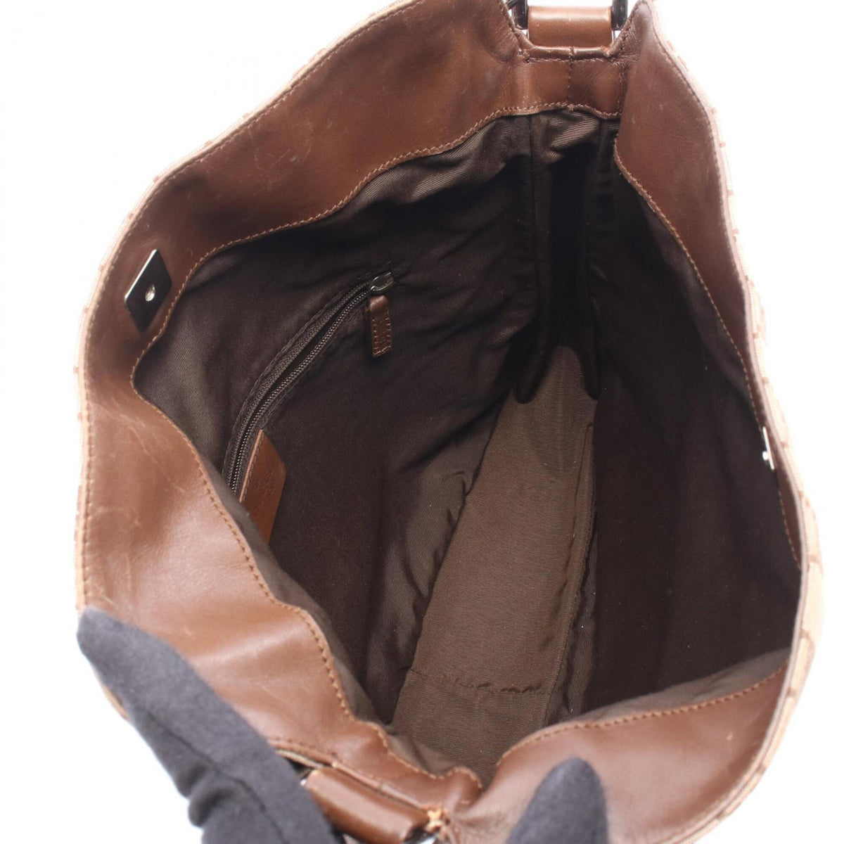 Gucci Brown Pink Canvas Leather Handbag (Pre-Owned)