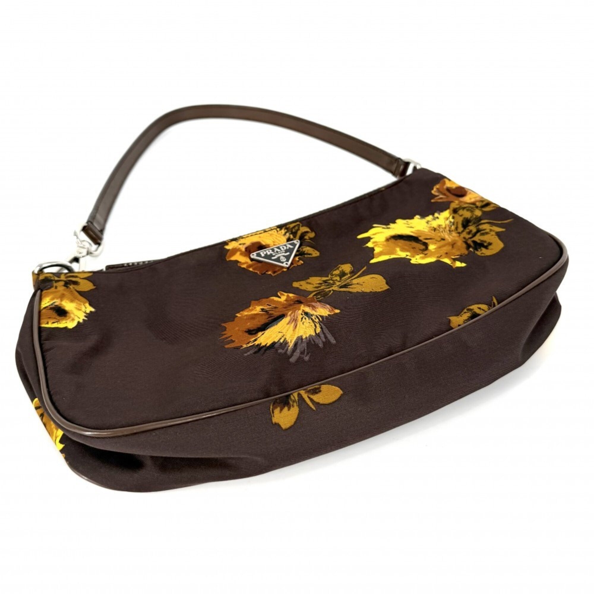 Prada Brown Yellow Nylon Leather Handbag (Pre-Owned)
