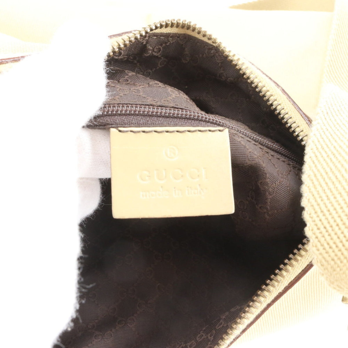 Gucci Beige Leather Canvas Crossbody Bag Handbag Shoulder Bag Tote Bag (Pre-Owned)