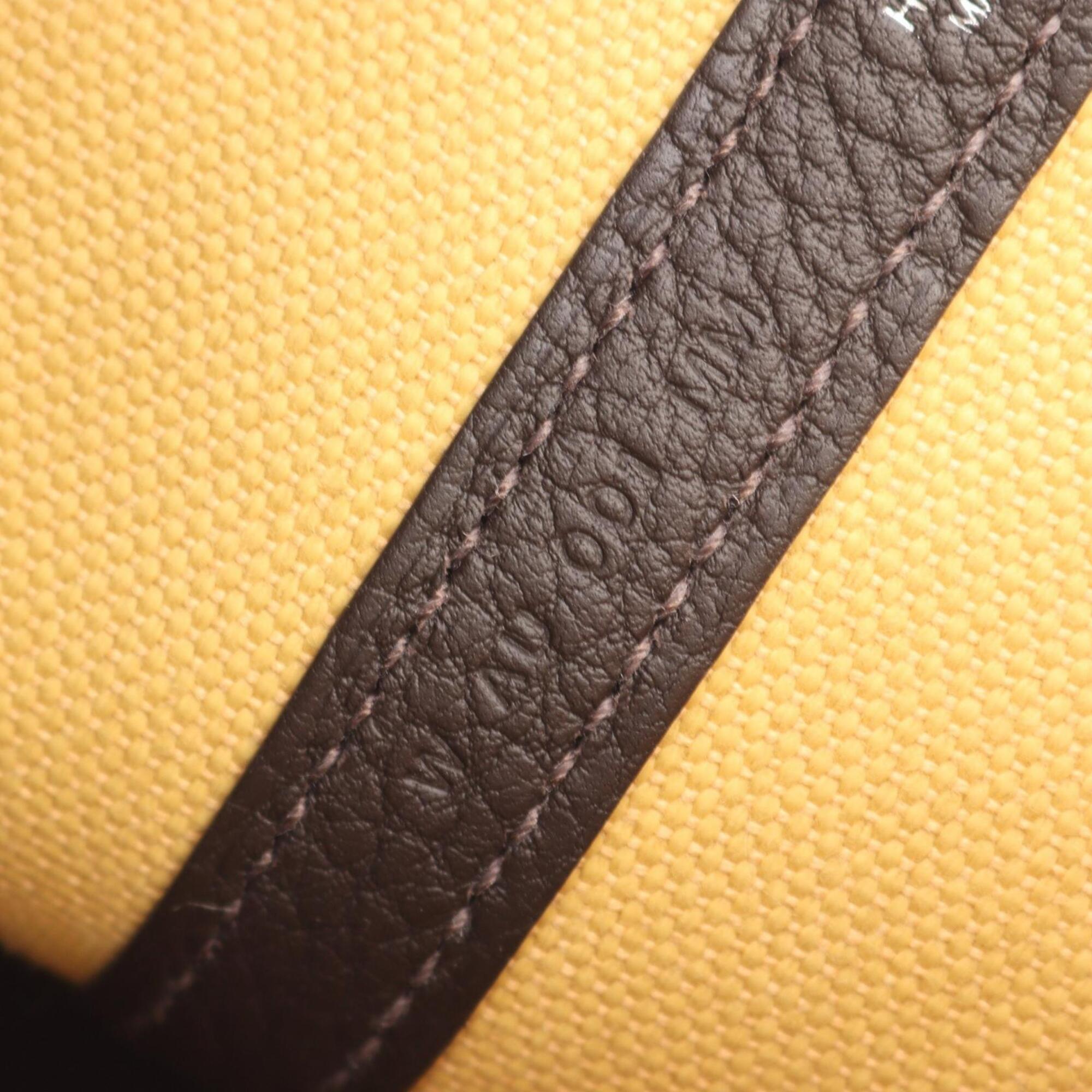 Hermes Brown Ebene Yellow Canvas Leather Handbag Tote Bag (Pre-Owned)