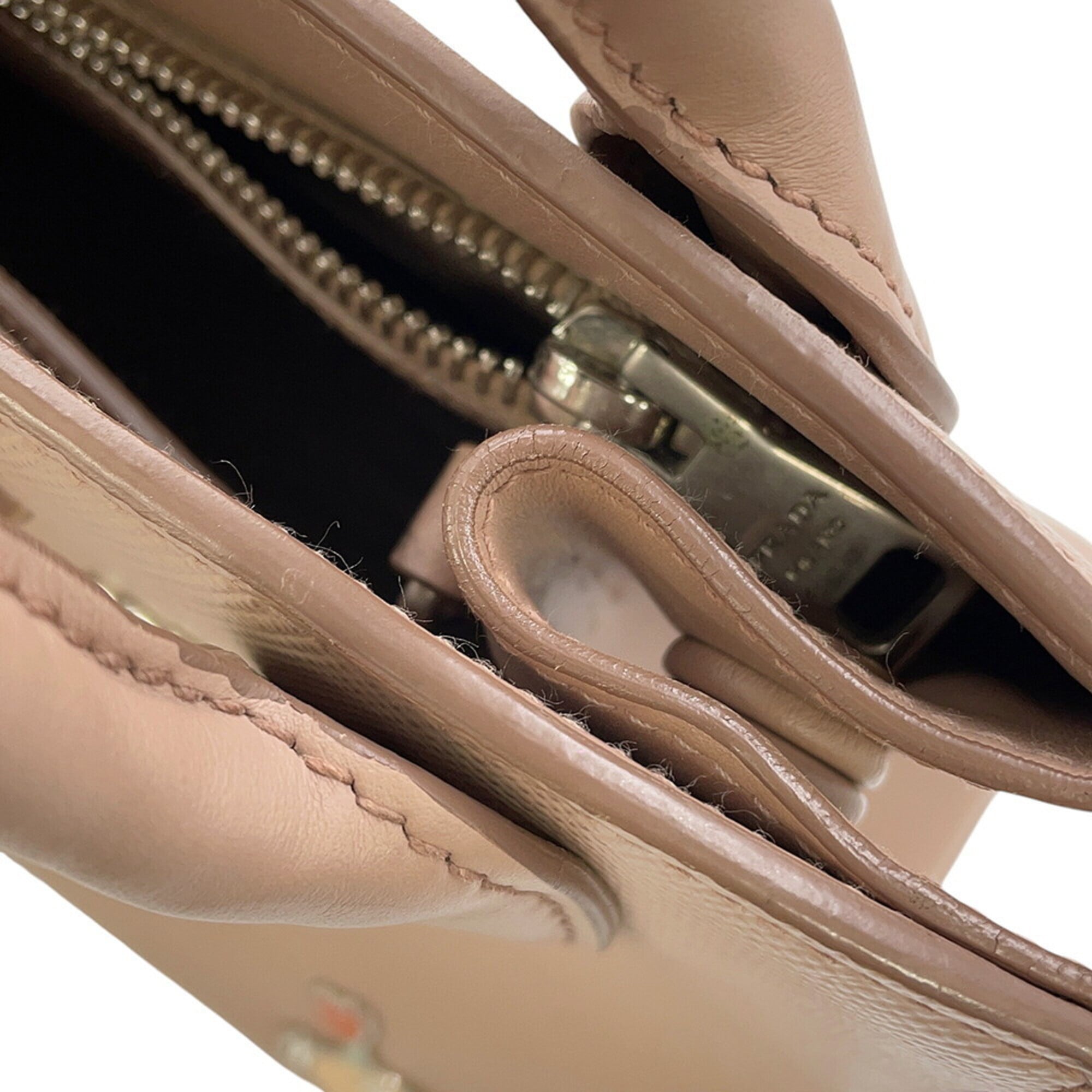 Prada Pink Beige Leather Handbag Pouch Shoulder Bag (Pre-Owned)