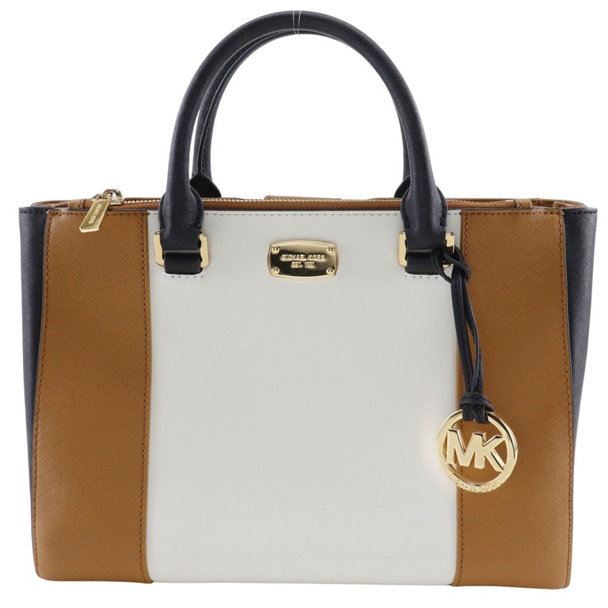 Michael Kors Black Brown White Leather Handbag Tote Bag (Pre-Owned)