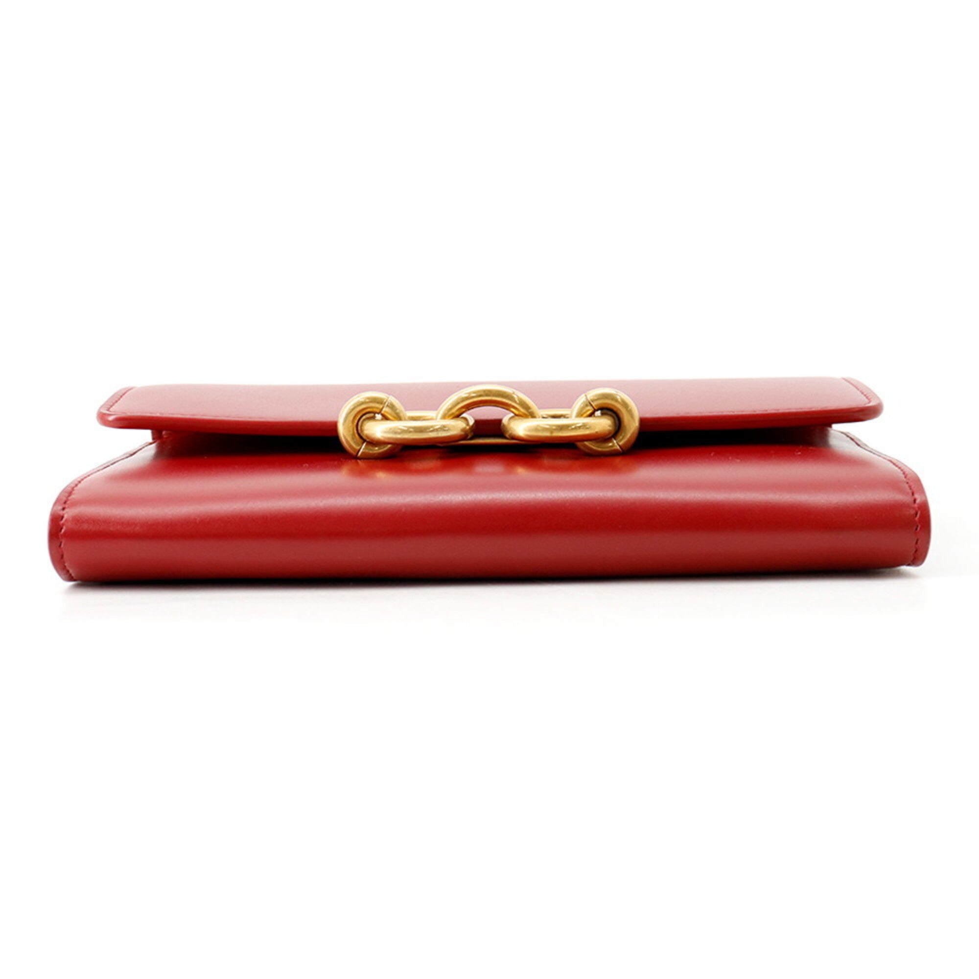 Yves Saint Laurent Red Color Leather Chain/Shoulder Wallet (Pre-Owned)