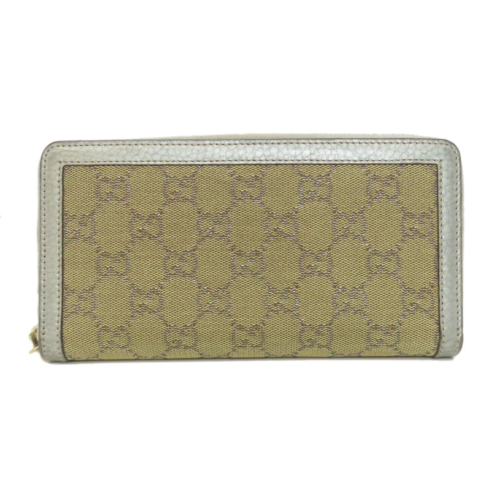 Gucci Brown Silver Canvas Leather Long Wallet (Bi-Fold) (Pre-Owned)