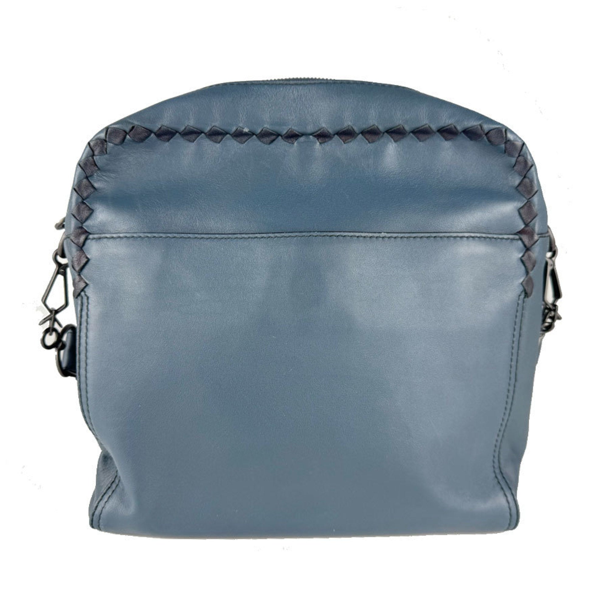 Bottega Veneta Black Dark Blue Leather Shoulder Bag (Pre-Owned)
