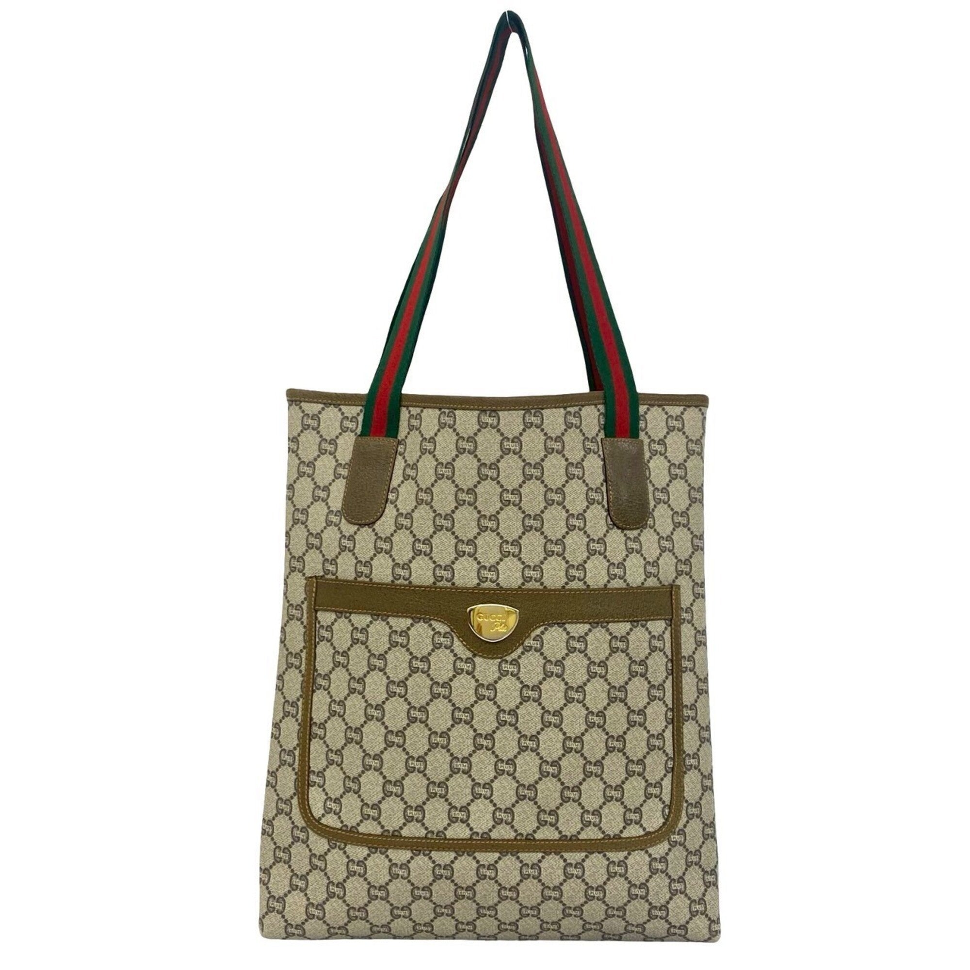 Gucci Brown Green Red Color Leather Pvc Tote Bag (Pre-Owned)