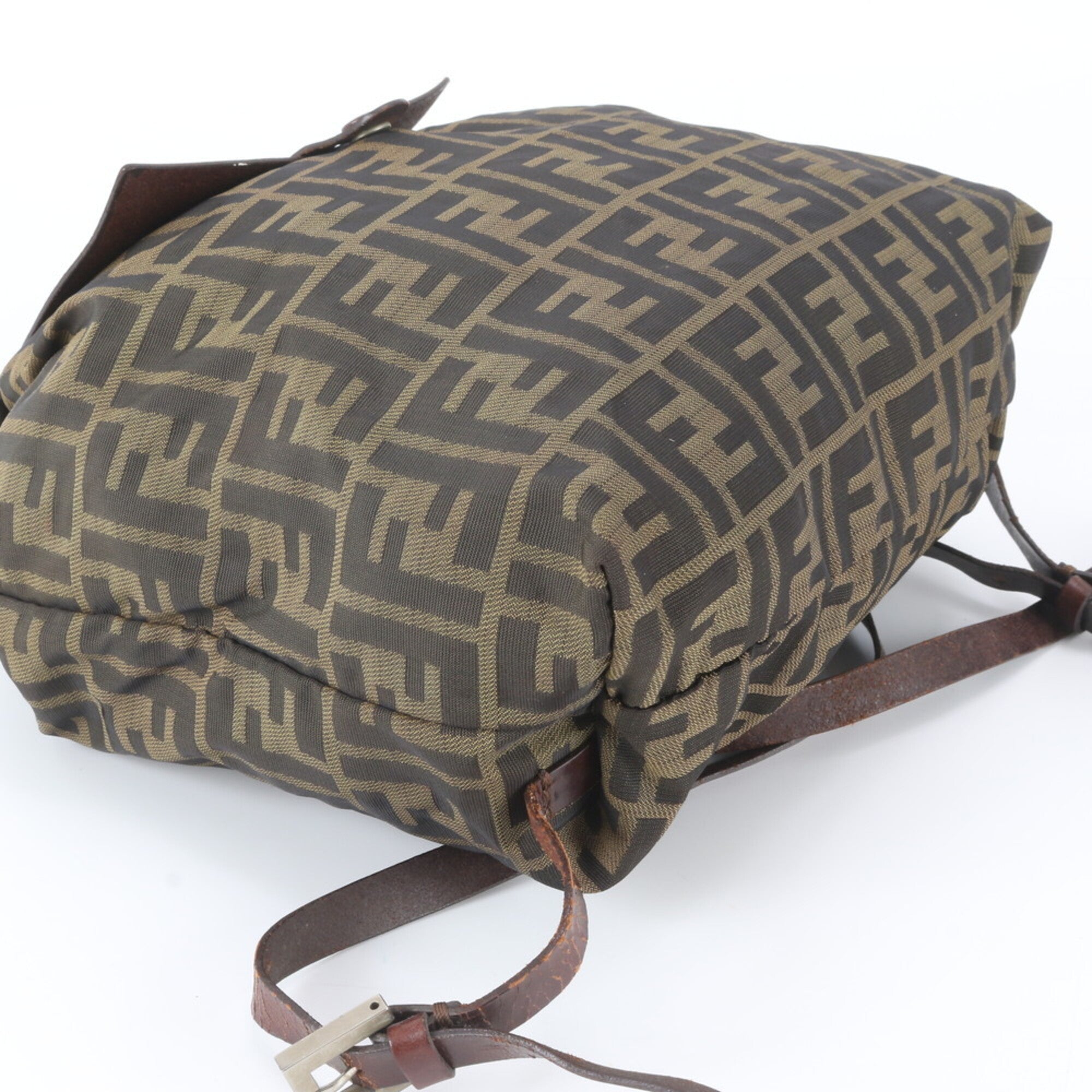 Fendi Brown Leather Canvas Backpack Handbag (Pre-Owned)