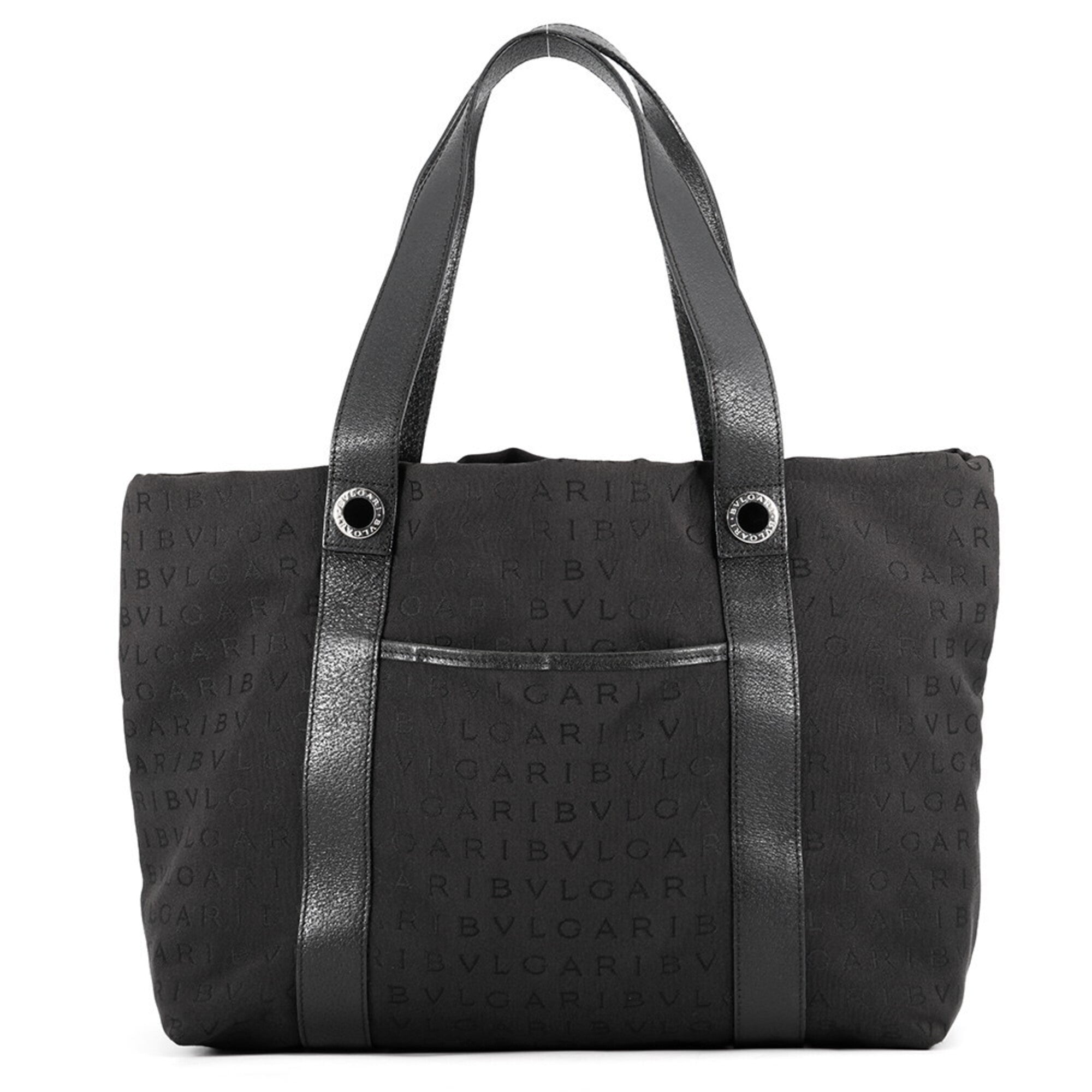 Bvlgari Black Canvas Leather Handbag Tote Bag (Pre-Owned)
