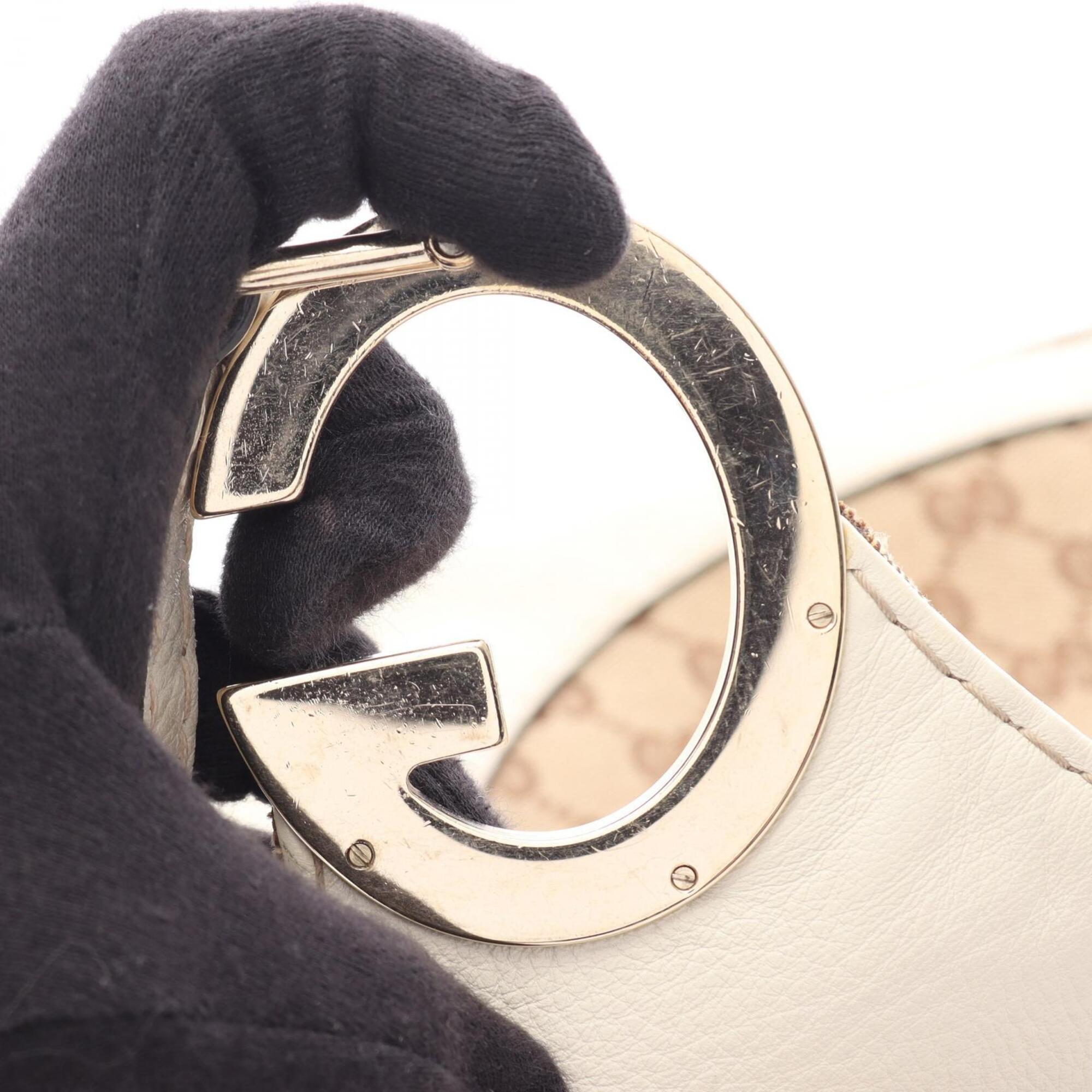 Gucci Beige Ivory Canvas Leather Shoulder Bag (Pre-Owned)