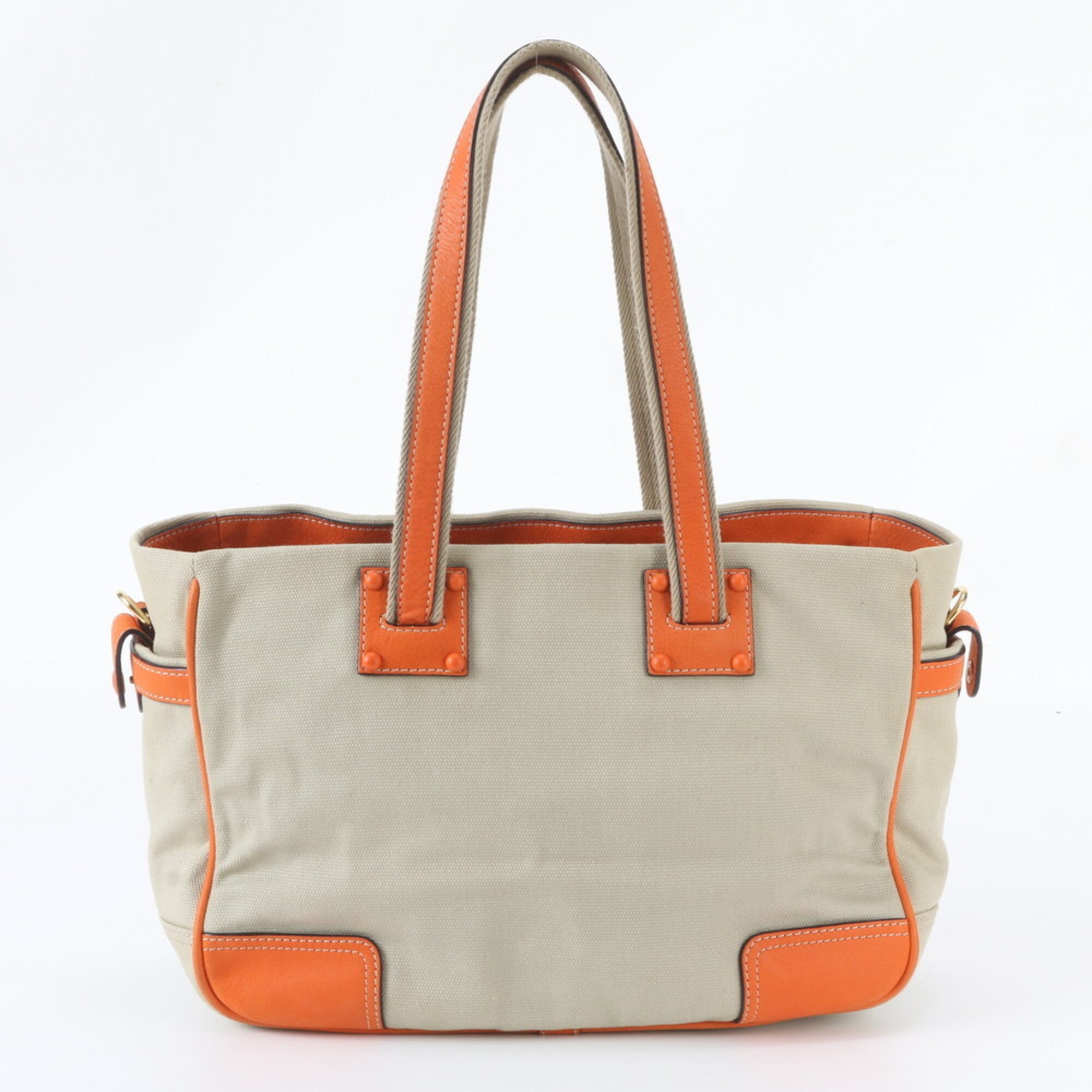Loewe Brown Orange Leather Canvas Handbag Tote Bag (Pre-Owned)
