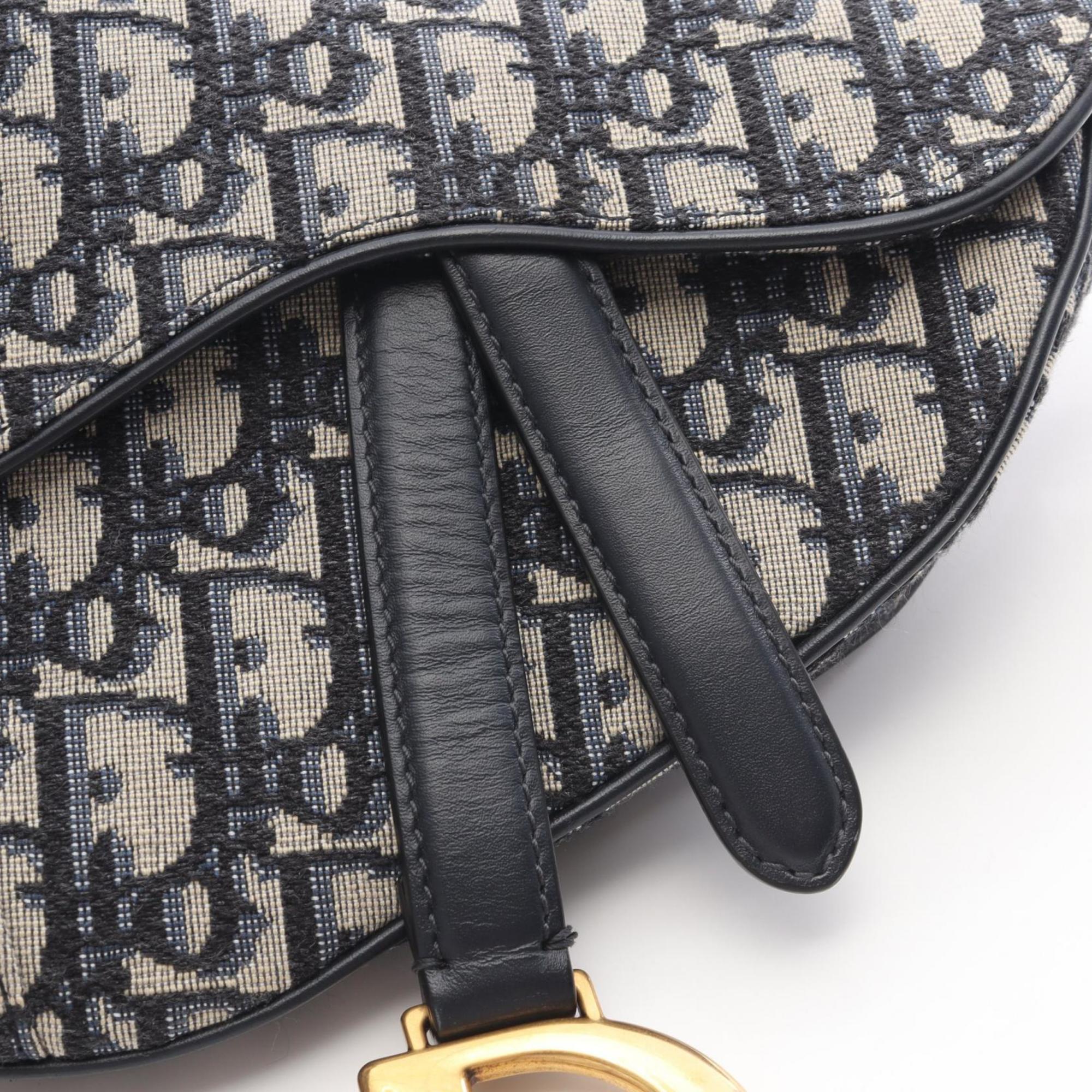 Christian Dior Ivory Navy Canvas Leather Handbag Saddle Bag (Pre-Owned)