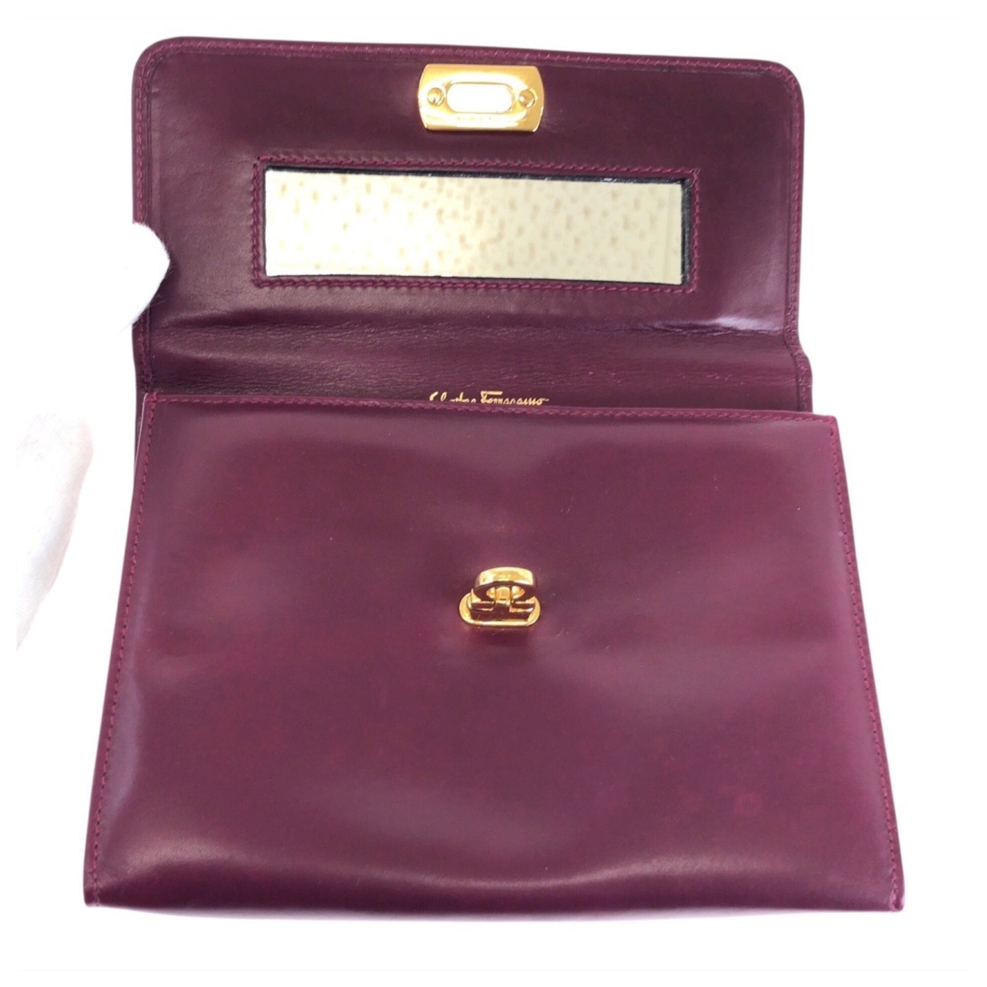 Salvatore Ferragamo Purple Leather Clutch Bag Pouch (Pre-Owned)