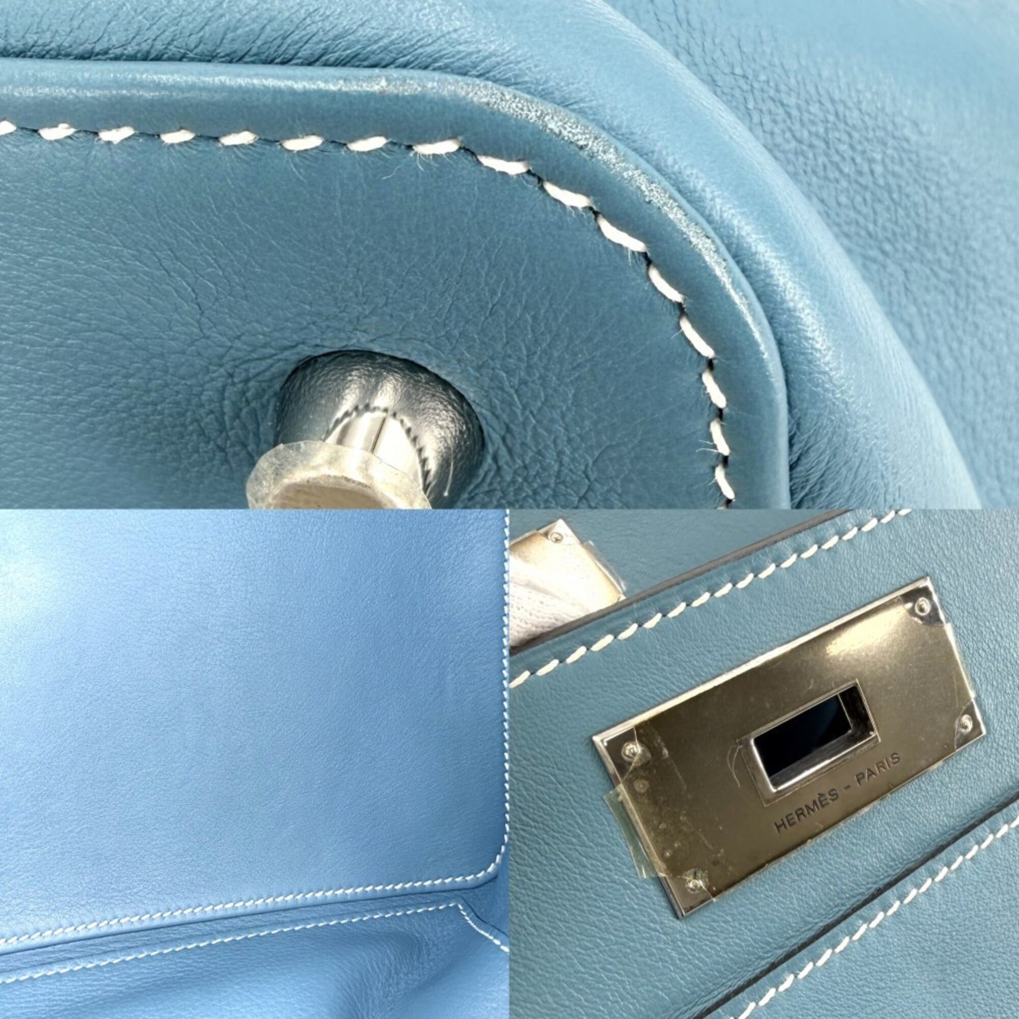 Hermes Toolbox Blue Leather Handbag Shoulder Bag (Pre-Owned)