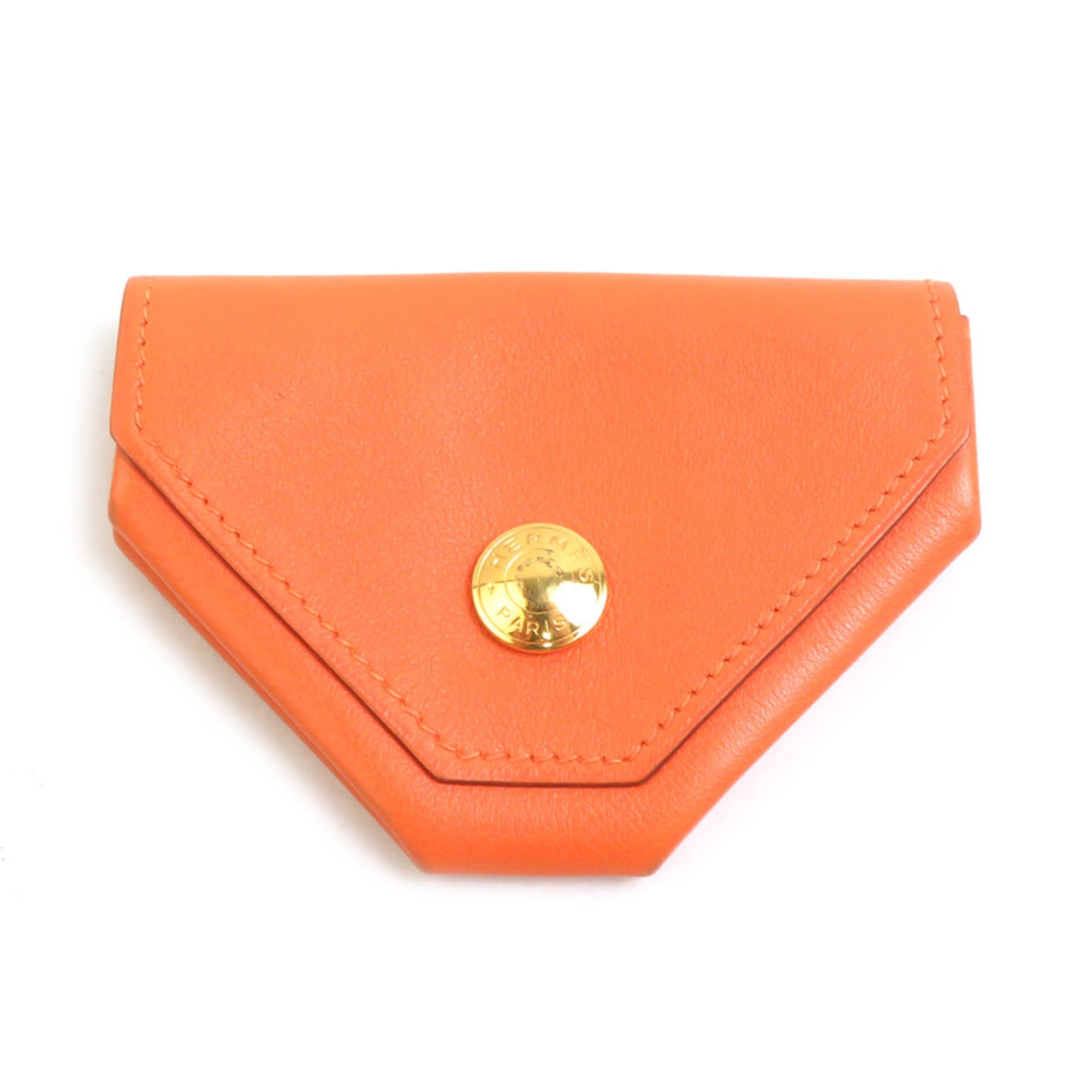 Hermes Orange Leather Coin Purse/Coin Case (Pre-Owned)