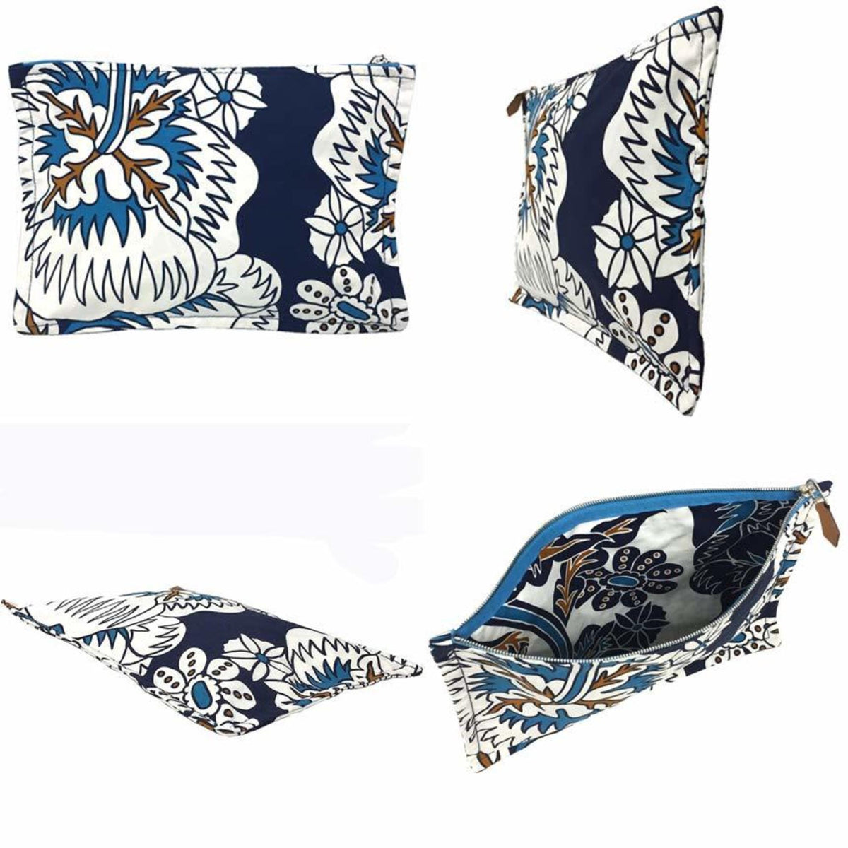 Hermes Navy White Cotton Canvas Pouch (Pre-Owned)