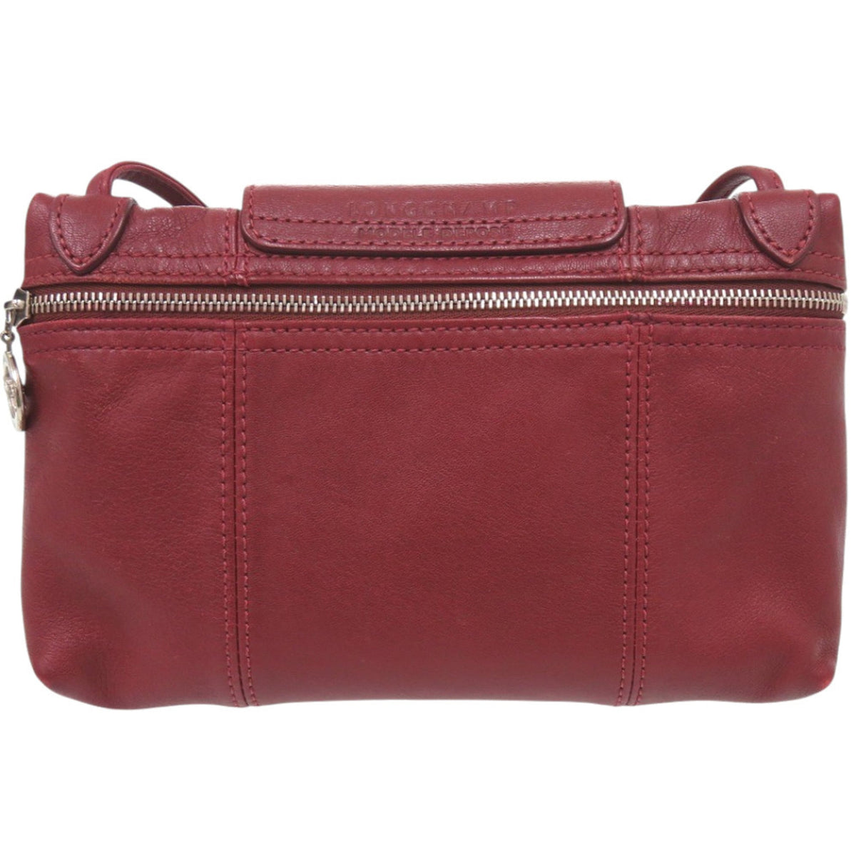 Longchamp Le Pliage Bordeaux Leather Shoulder Bag (Pre-Owned)