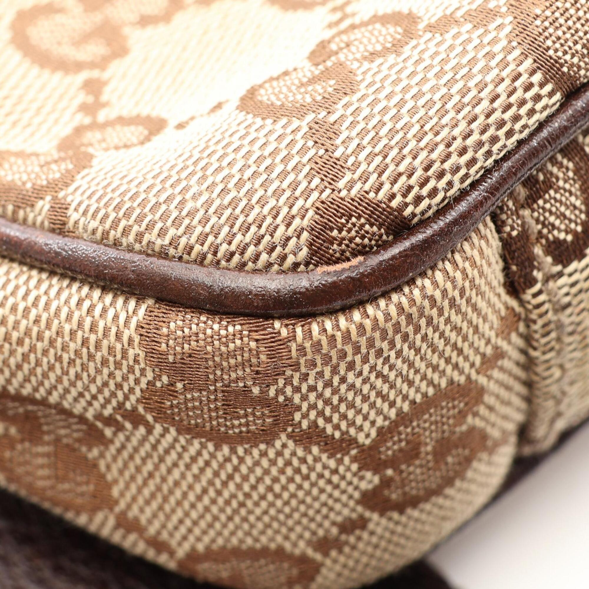 Gucci Gg Canvas Beige Brown Gg Canvas Leather Handbag Shoulder Bag (Pre-Owned)