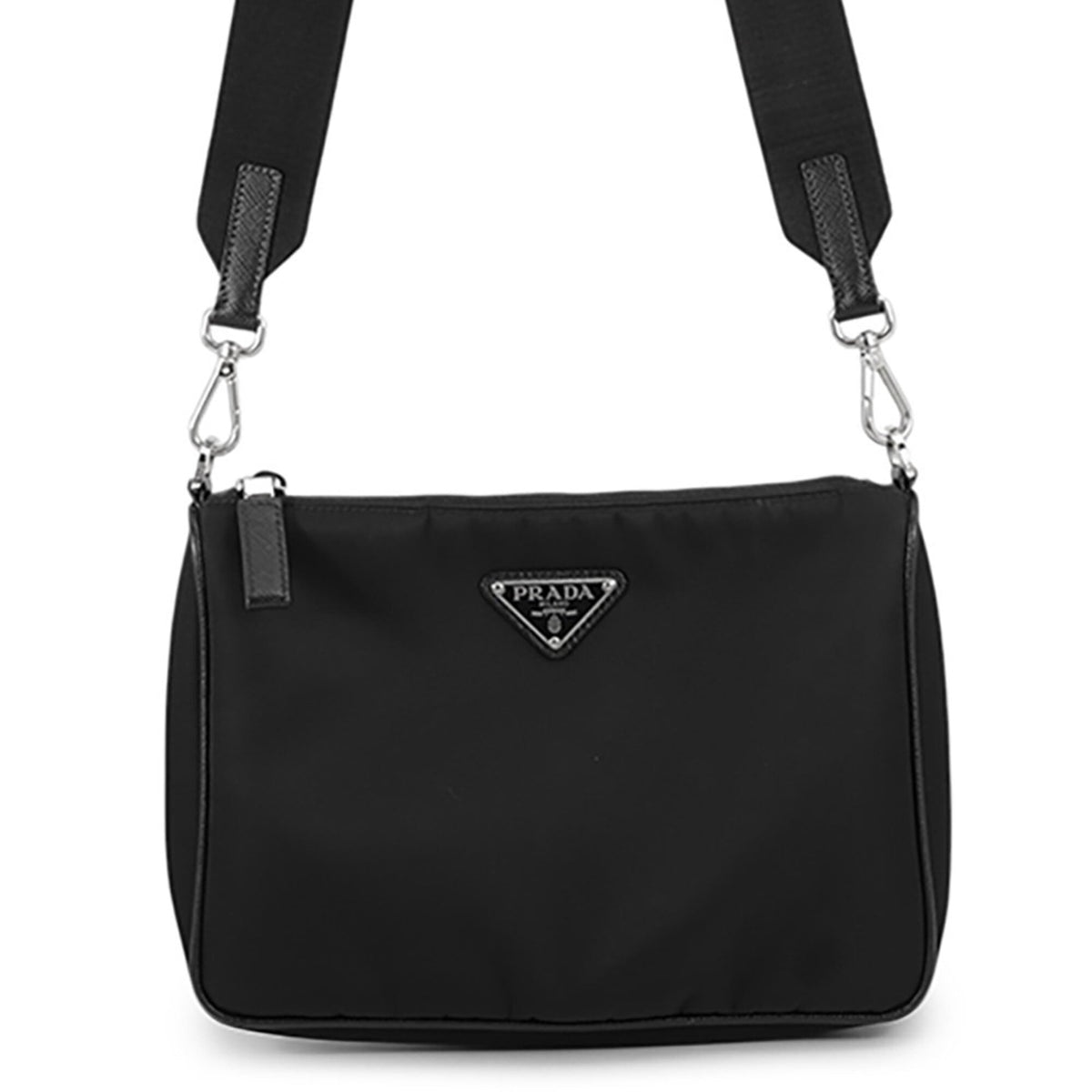 Prada Black Nylon Leather Handbag Pouch Shoulder Bag (Pre-Owned)
