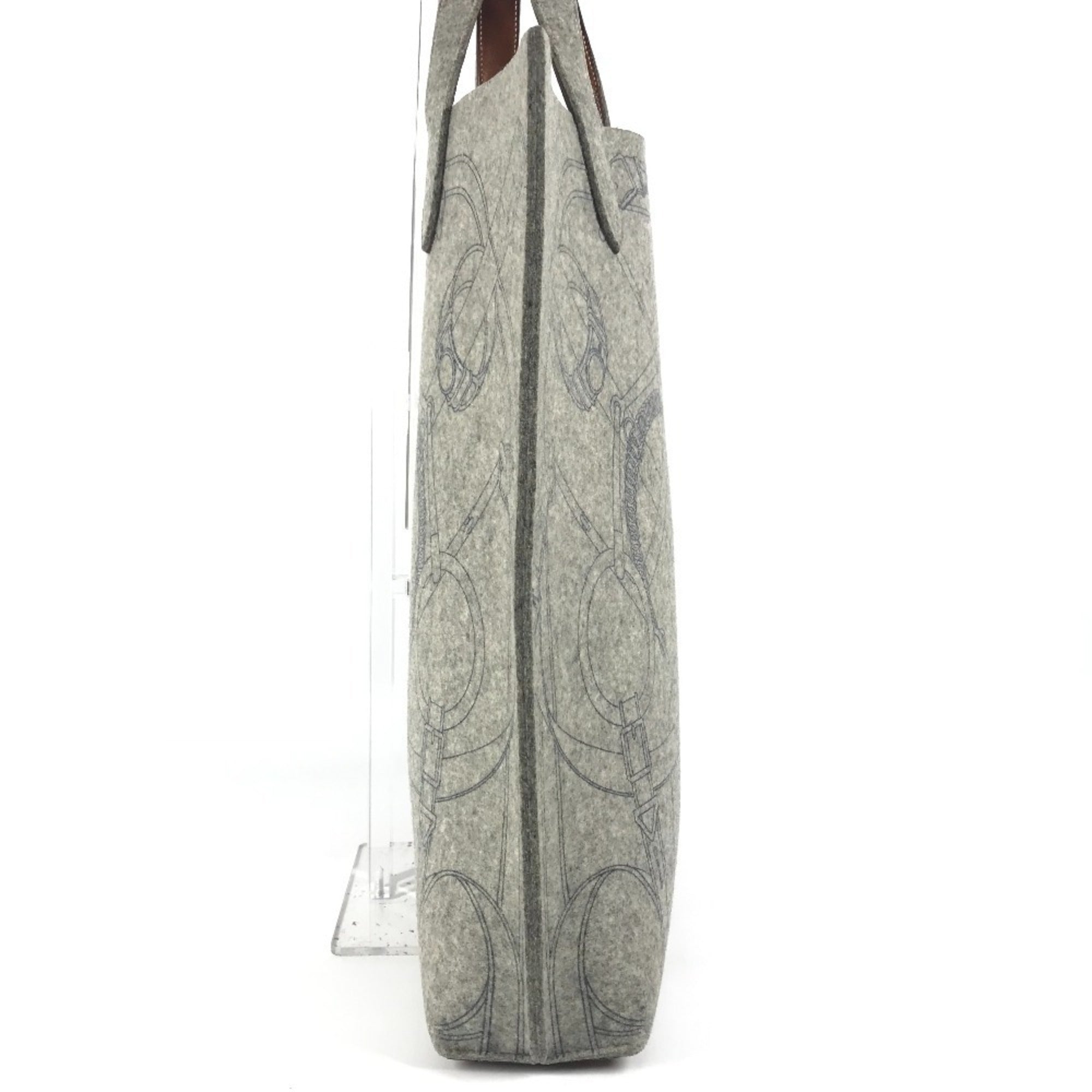 Hermes Karimi Brown Gray Felt Leather Shoulder Bag Tote Bag (Pre-Owned)