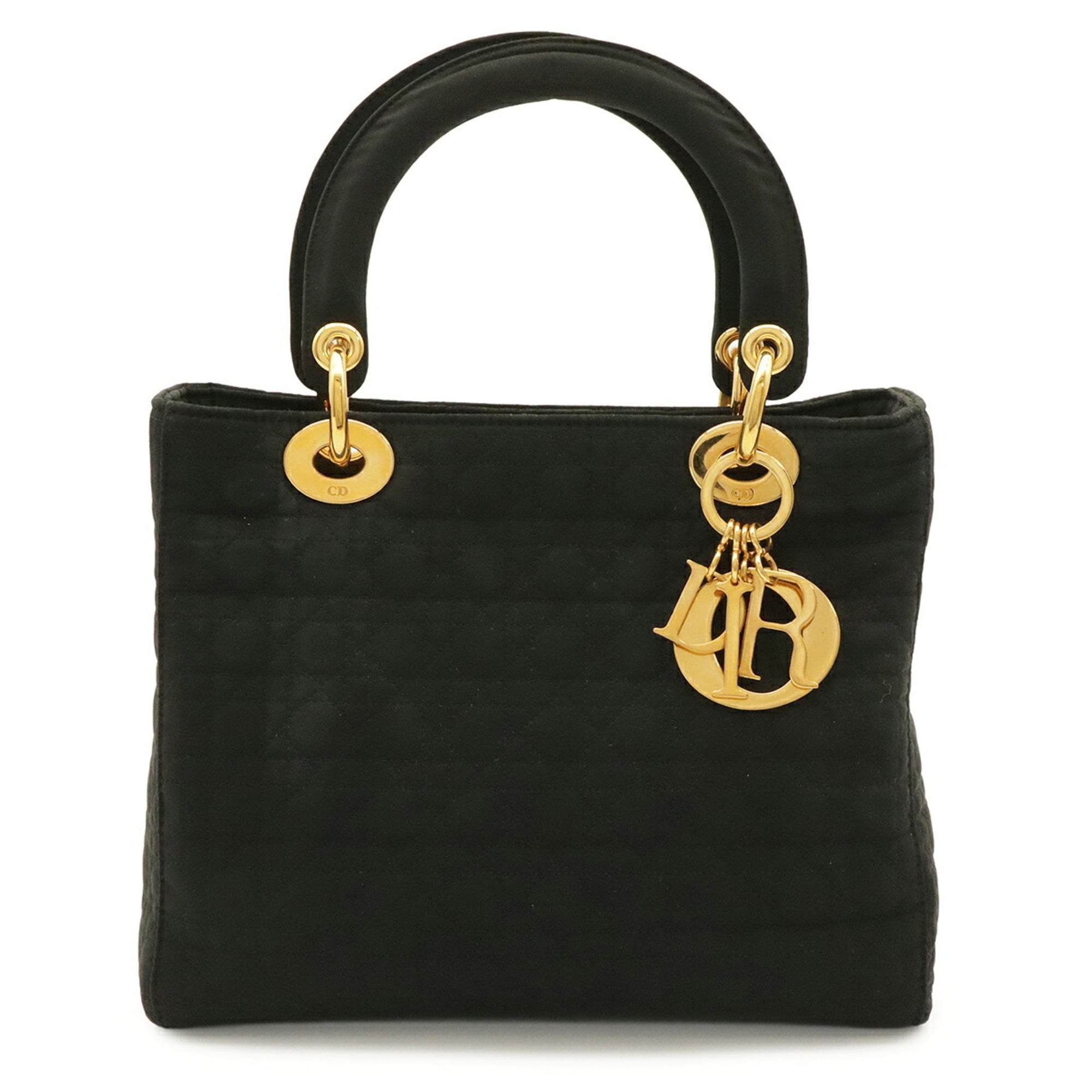 Christian Dior Lady Dior Black Nylon Leather Handbag Tote Bag (Pre-Owned)