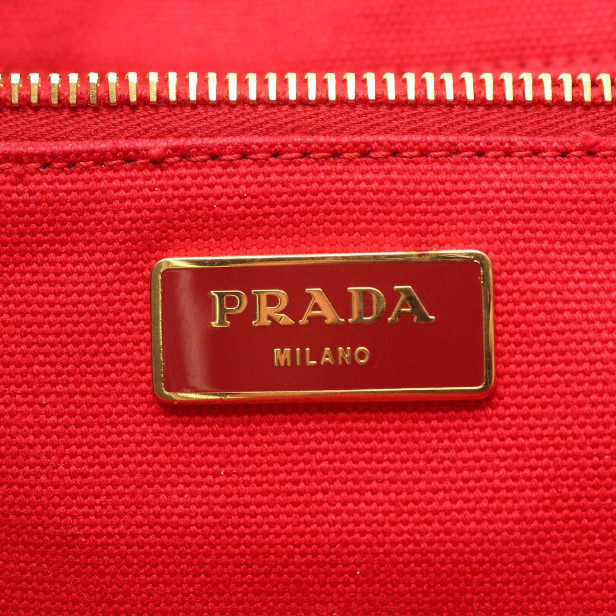 Prada Red Color Canvas Tote Bag (Pre-Owned)