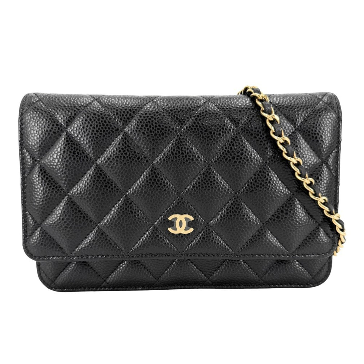 Chanel Matelasse Black Grained Calfskin Chain/Shoulder Wallet (Pre-Owned)