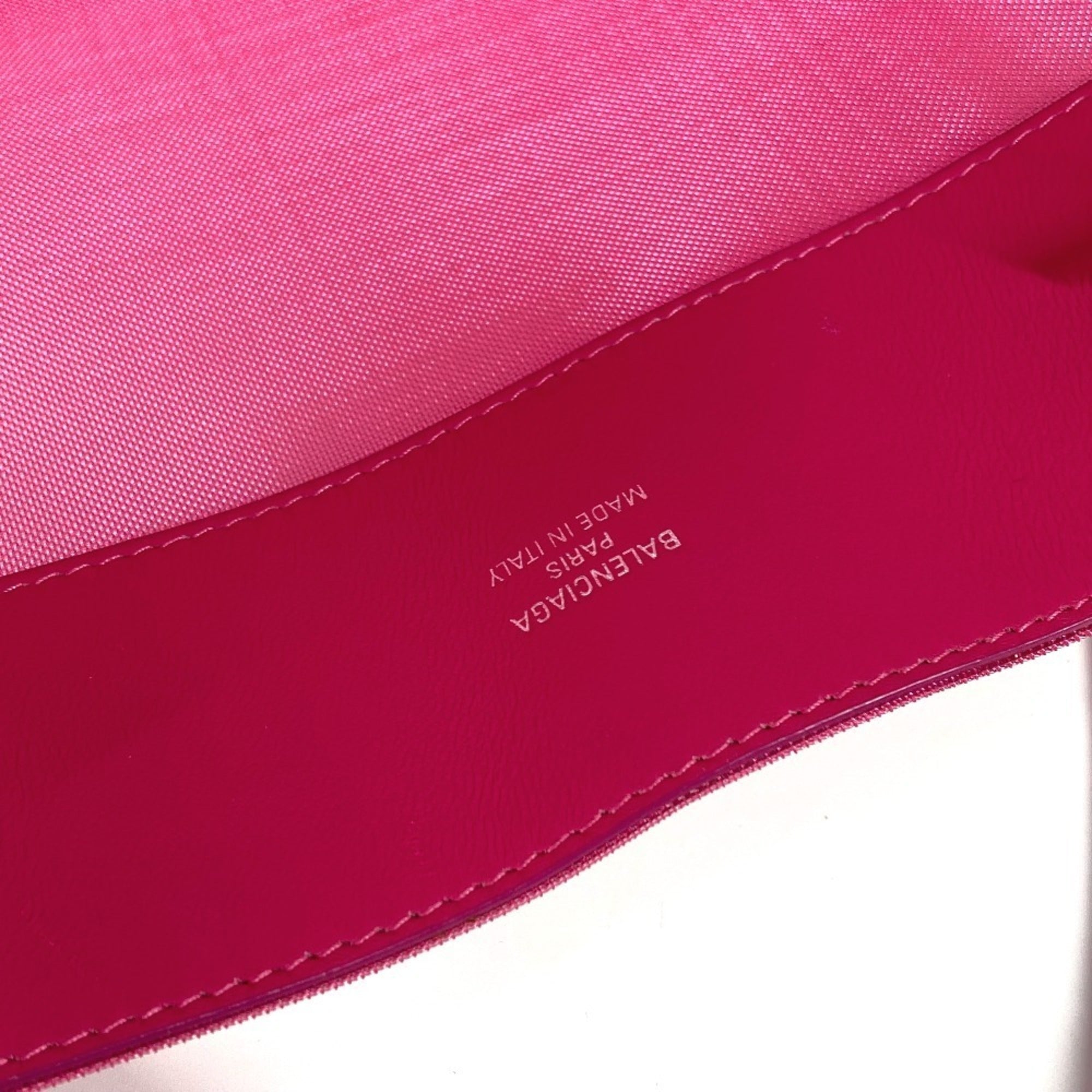 Balenciaga Pink White Polyester Leather Shoulder Bag Tote Bag (Pre-Owned)