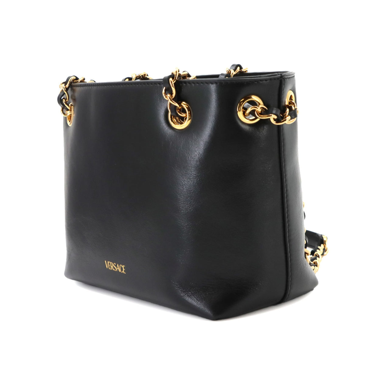 Versace Black Leather Handbag Shoulder Bag (Pre-Owned)