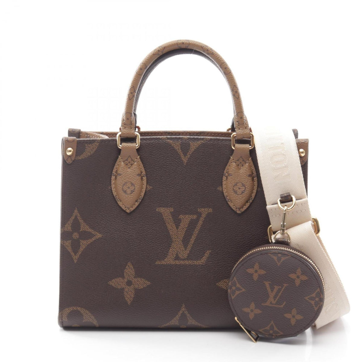 Louis Vuitton Beige Brown Monogram Coated Canvas Leather Handbag (Pre-Owned)