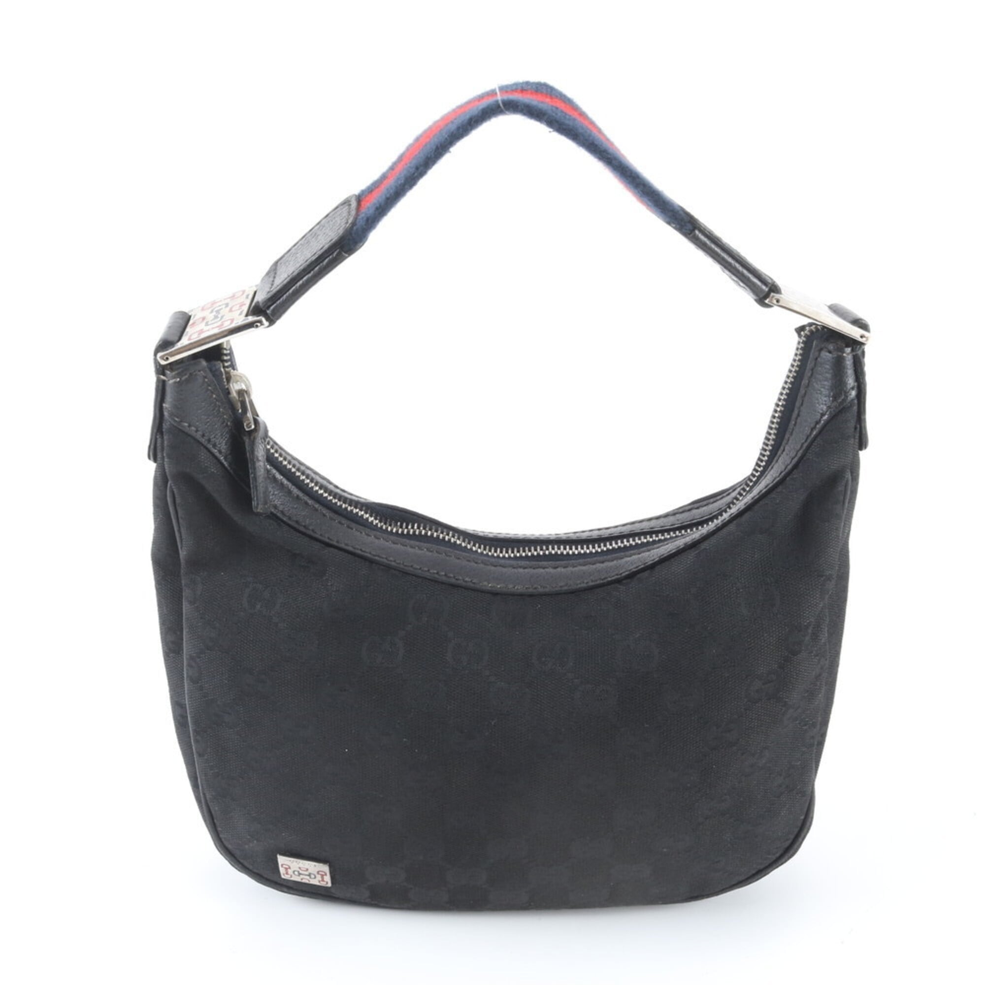 Gucci Black Leather Canvas Handbag Shoulder Bag (Pre-Owned)