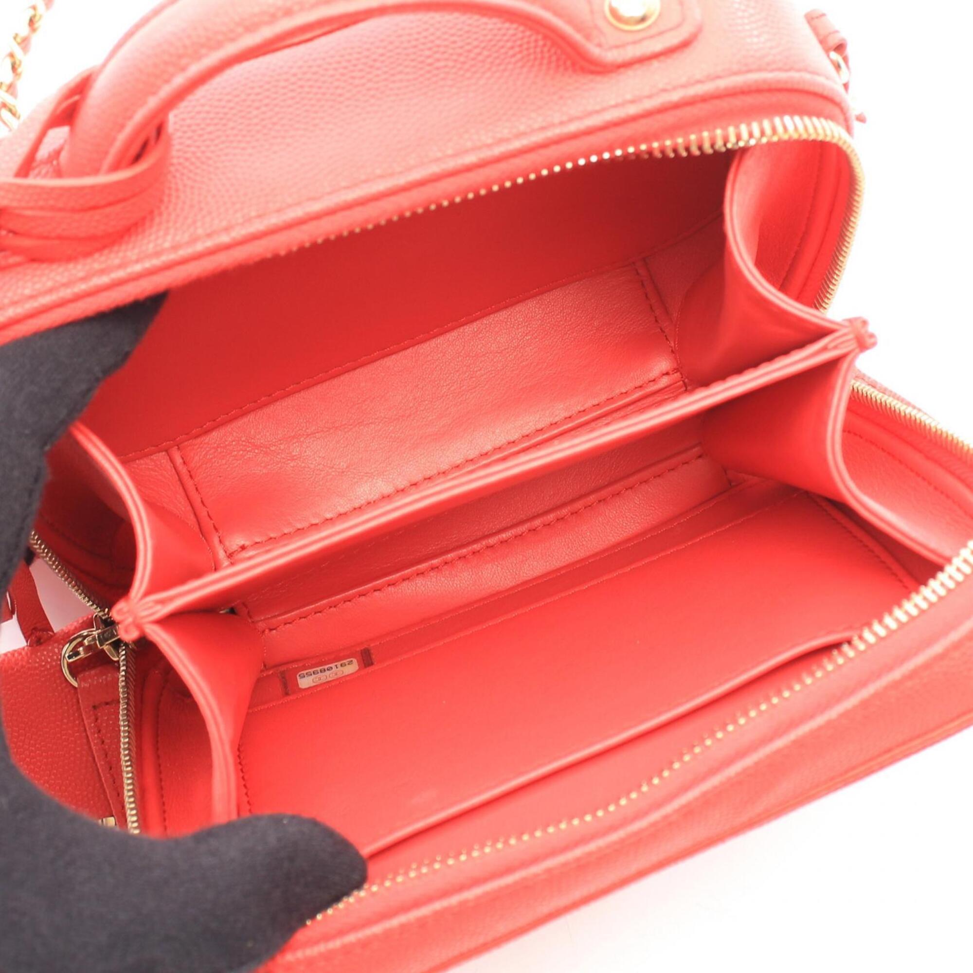 Chanel Red Color Grained Calfskin Handbag Shoulder Bag Vanity Bag (Pre-Owned)