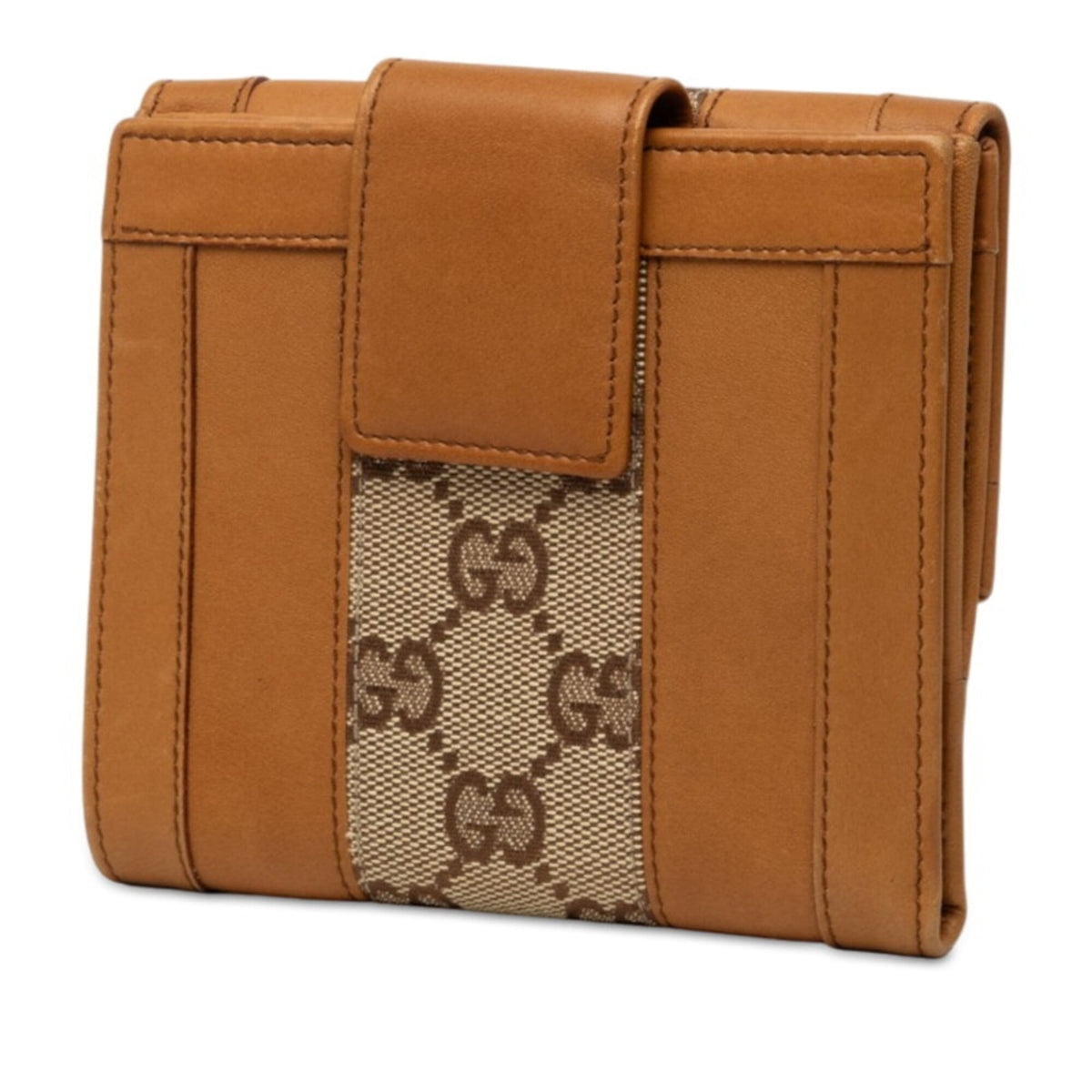 Gucci Beige Brown Leather Canvas Wallet (Bi-Fold) (Pre-Owned)